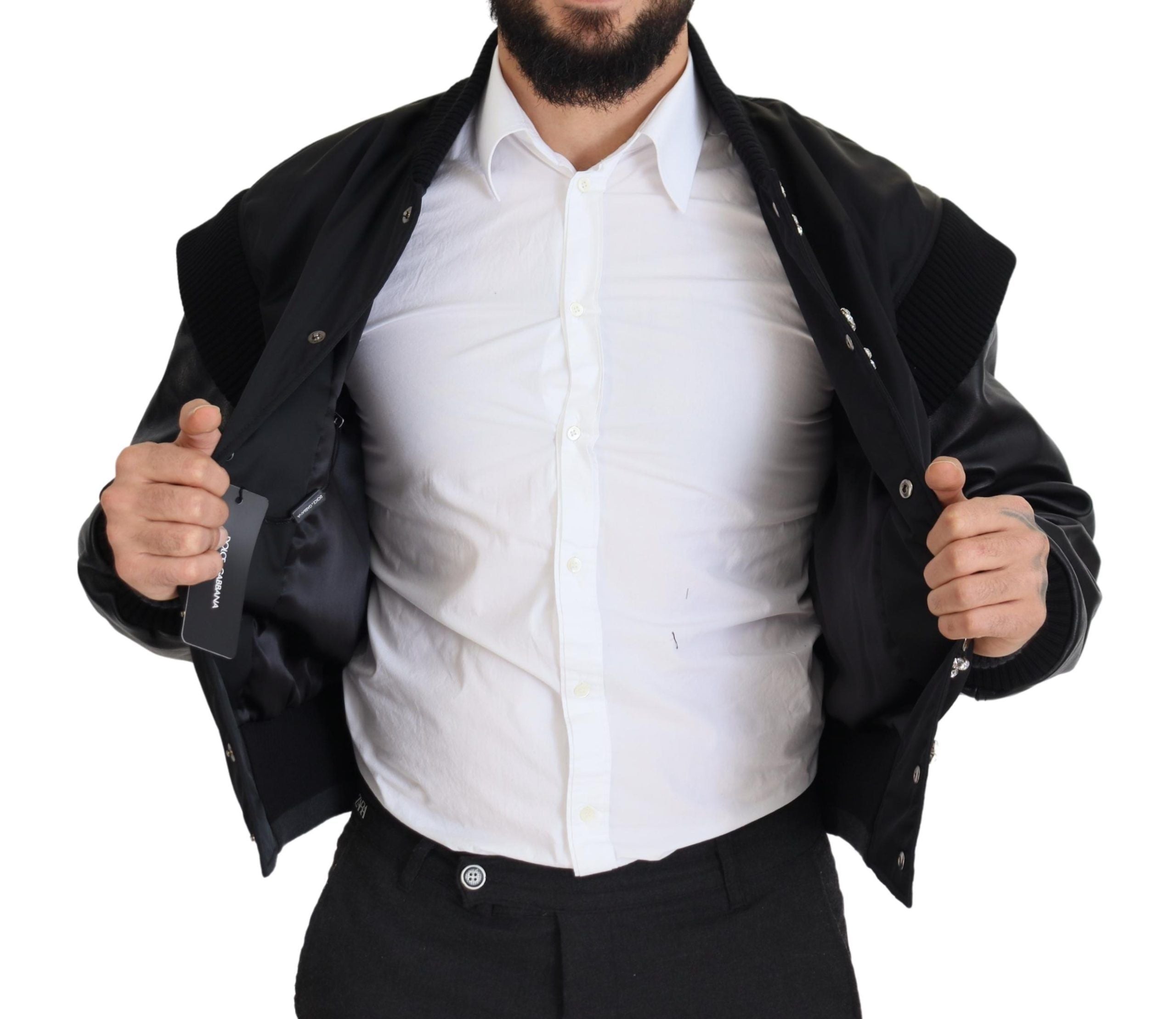 Dolce &amp; Gabbana Elegante schwarze Bomberjacke mit Kristallverzierung