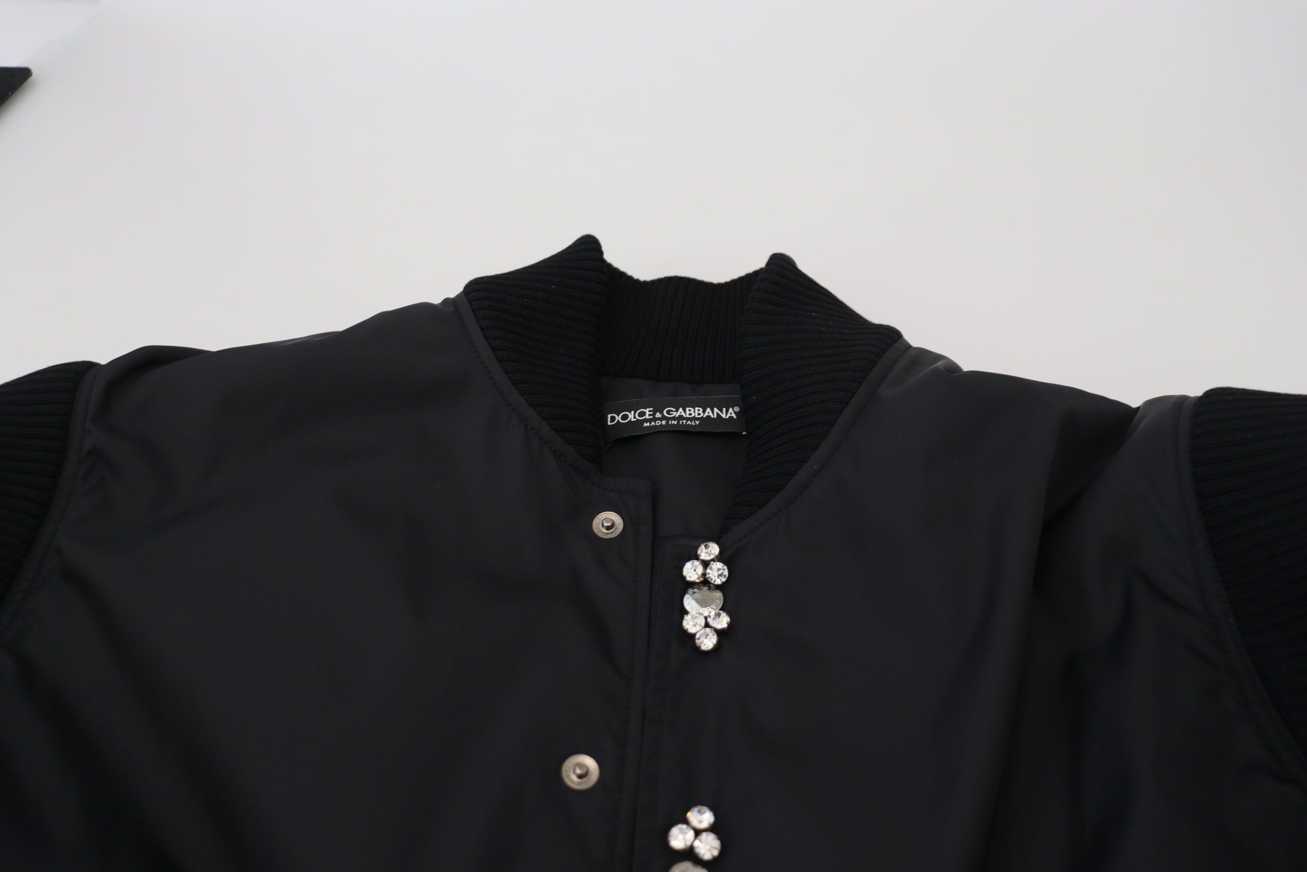 Dolce &amp; Gabbana Elegante schwarze Bomberjacke mit Kristallverzierung