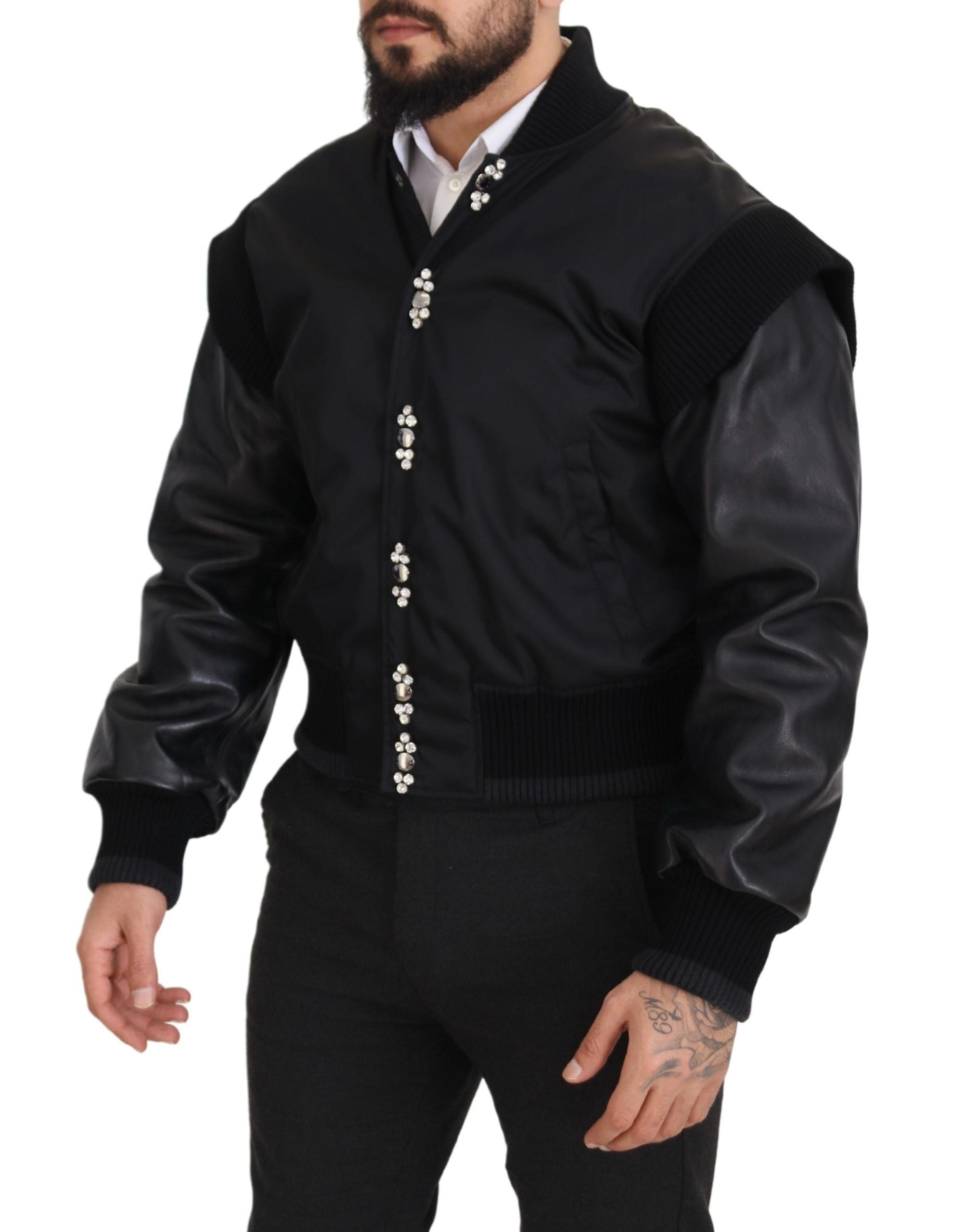 Dolce &amp; Gabbana Elegante schwarze Bomberjacke mit Kristallverzierung