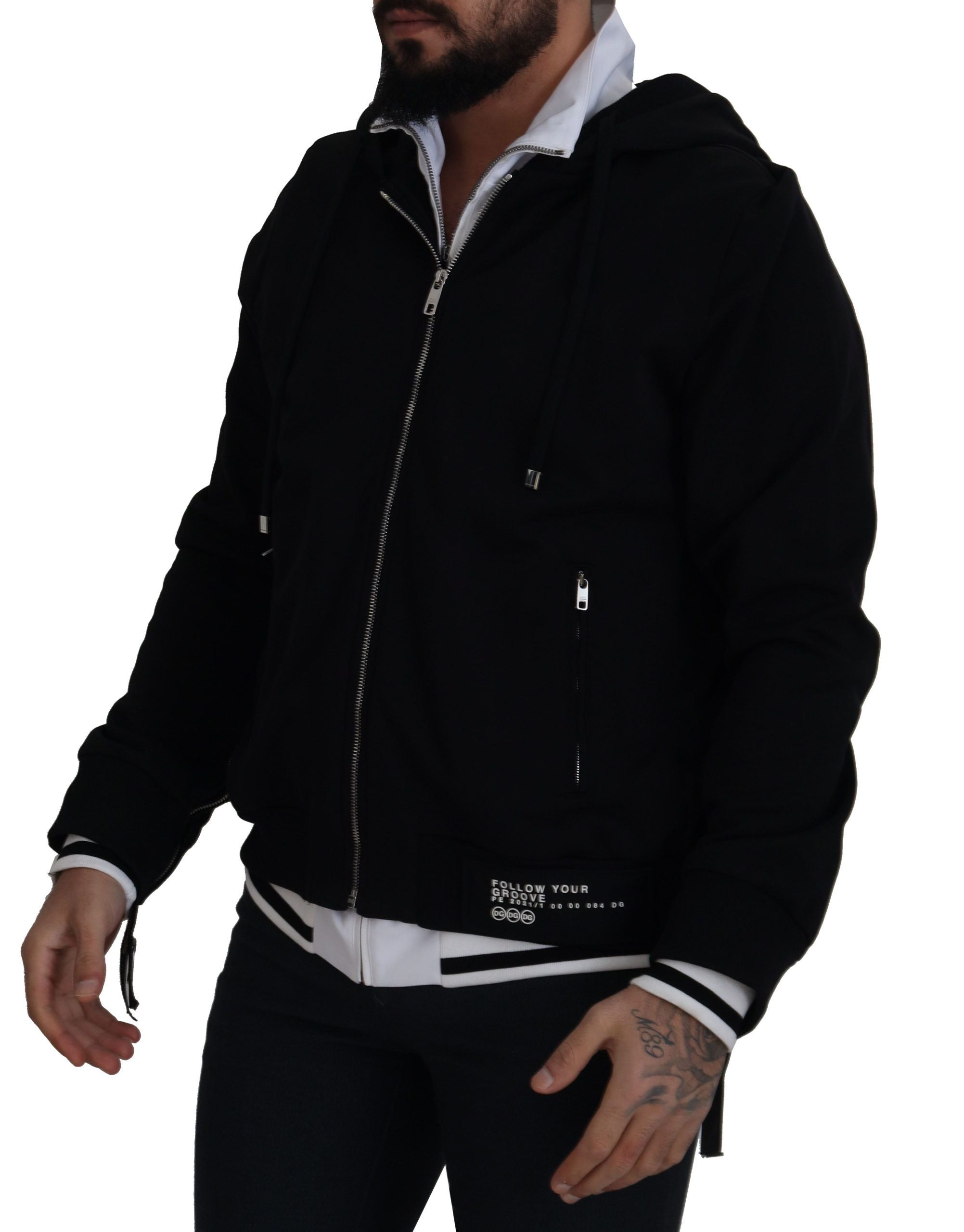 Dolce &amp; Gabbana Elegante schwarze Bomberjacke mit Kapuze