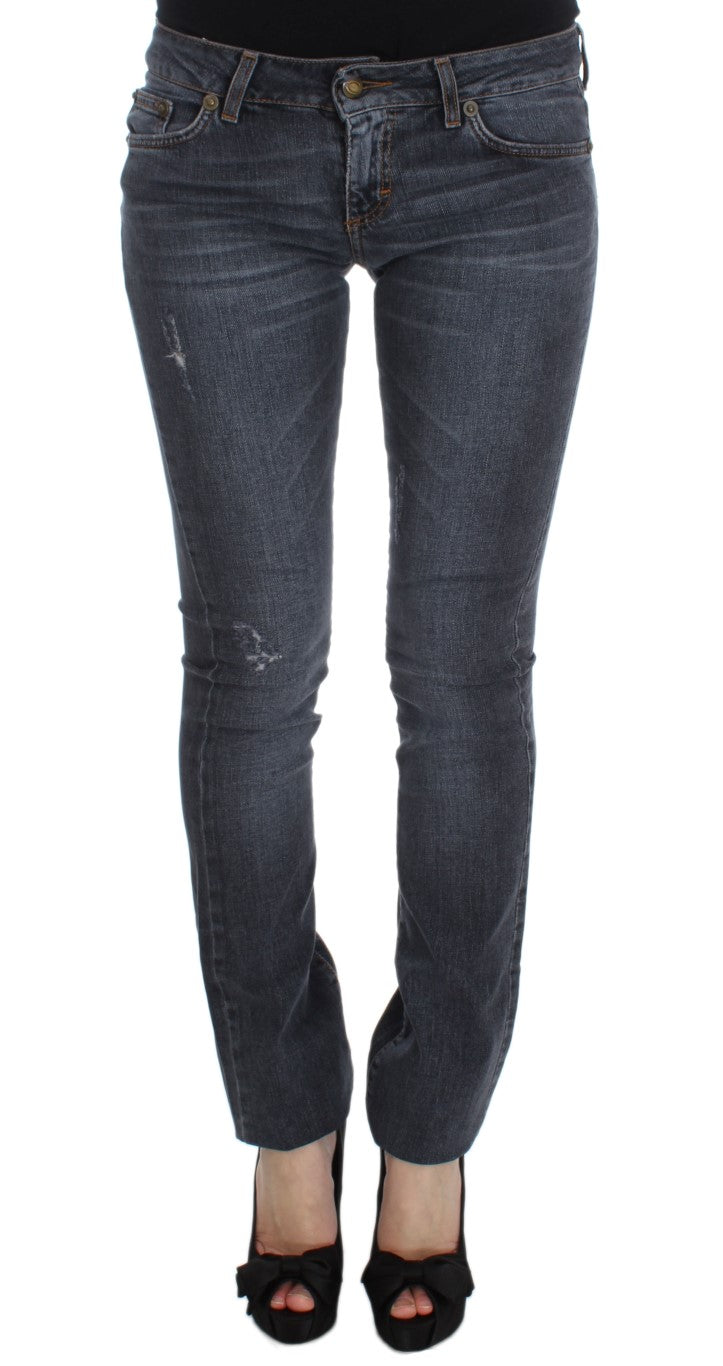 Blugi Cavalli Slim Fit verzi, albastru-aprins, cu aspect de diamant