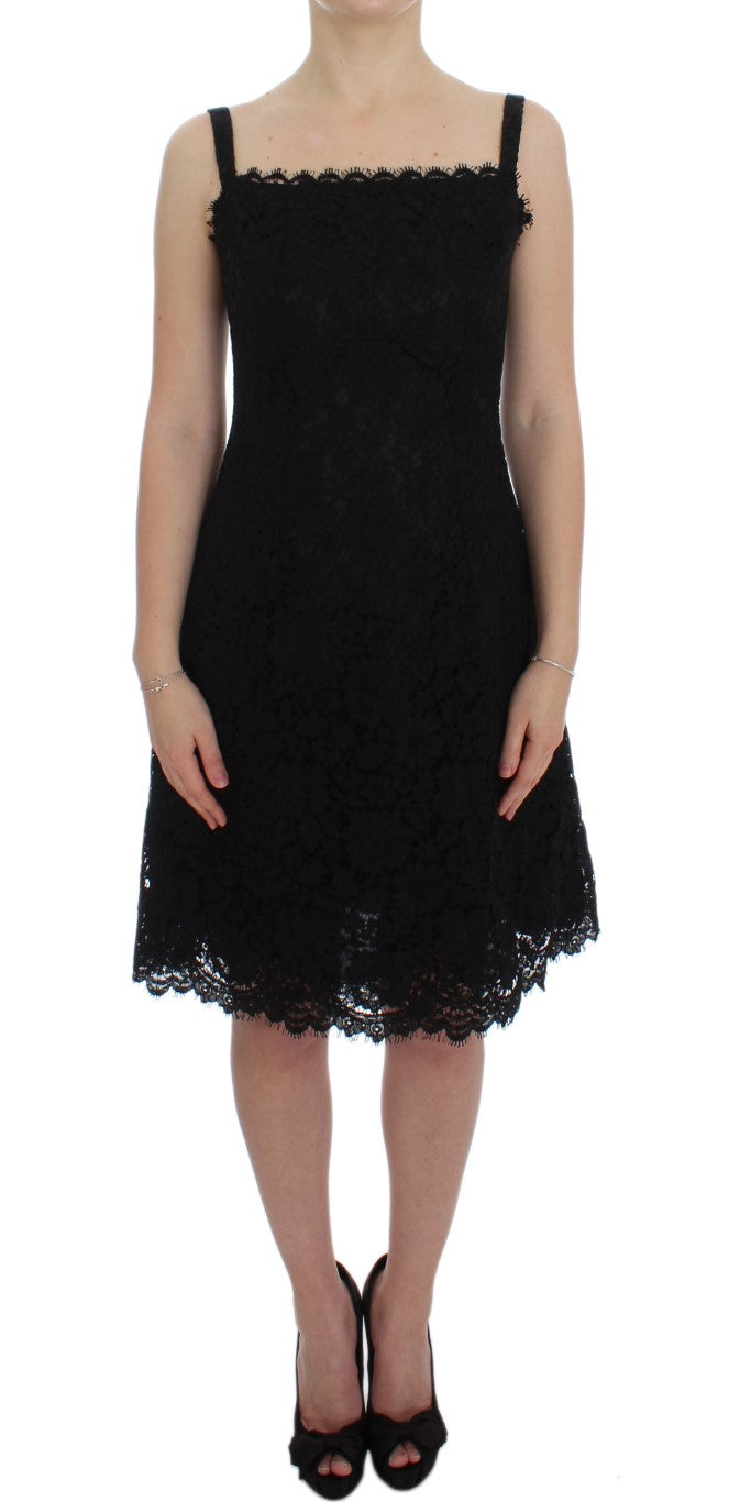 Dolce &amp; Gabbana – Elegantes schwarzes knielanges Kleid aus floraler Spitze