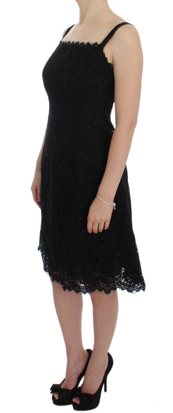 Dolce &amp; Gabbana – Elegantes schwarzes knielanges Kleid aus floraler Spitze