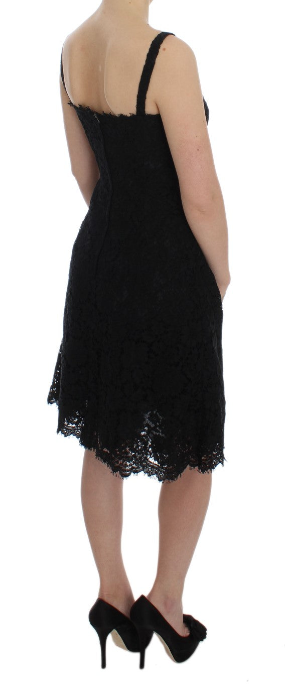 Dolce &amp; Gabbana – Elegantes schwarzes knielanges Kleid aus floraler Spitze