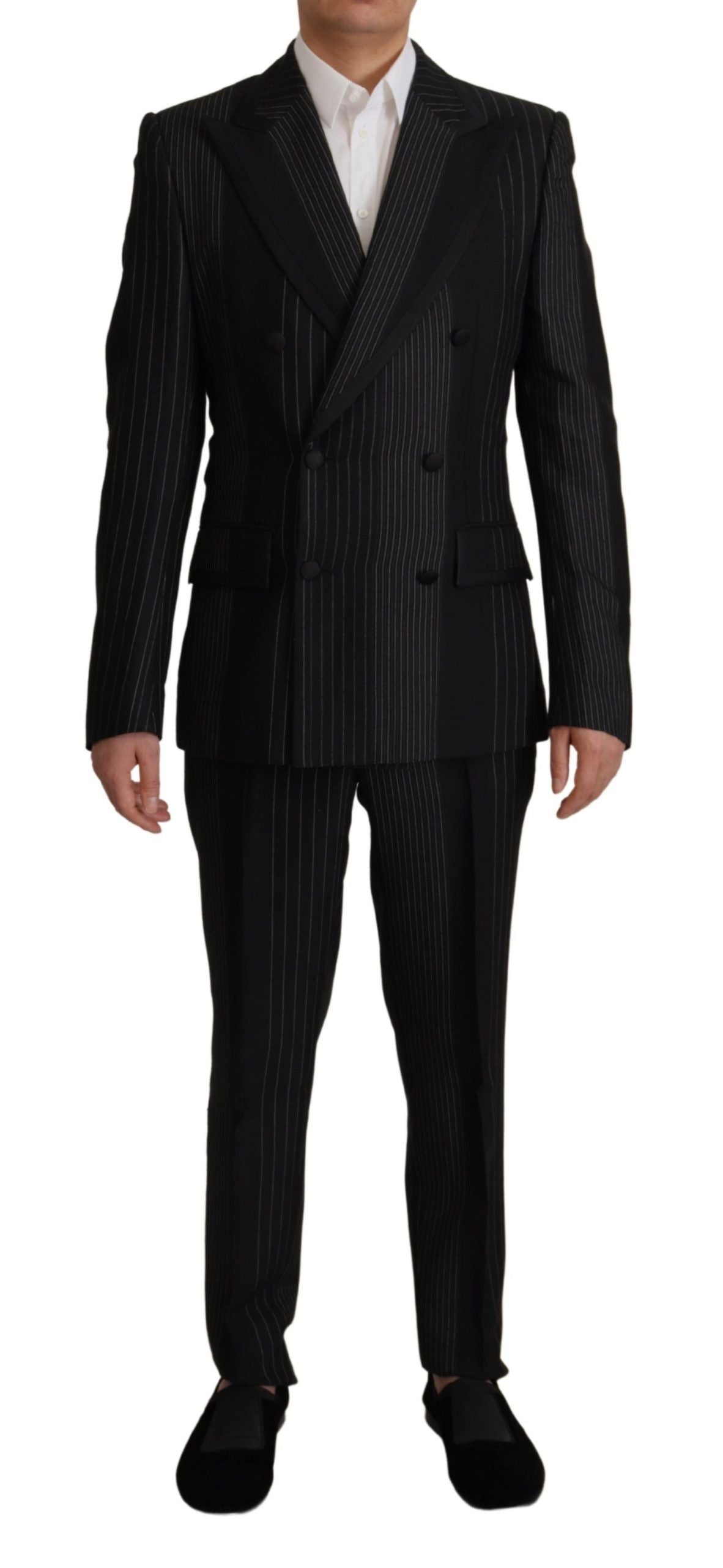 Dolce &amp; Gabbana – Eleganter, schwarz gestreifter, zweiteiliger Anzug im Slim Fit