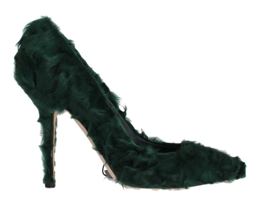 Dolce &amp; Gabbana Elegante grüne Xiangao-Pumps aus Pelzleder