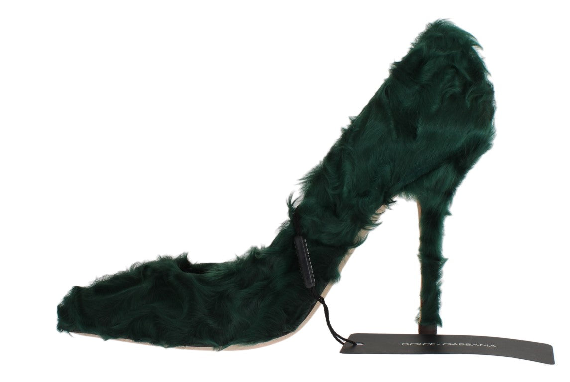 Dolce &amp; Gabbana Elegante grüne Xiangao-Pumps aus Pelzleder