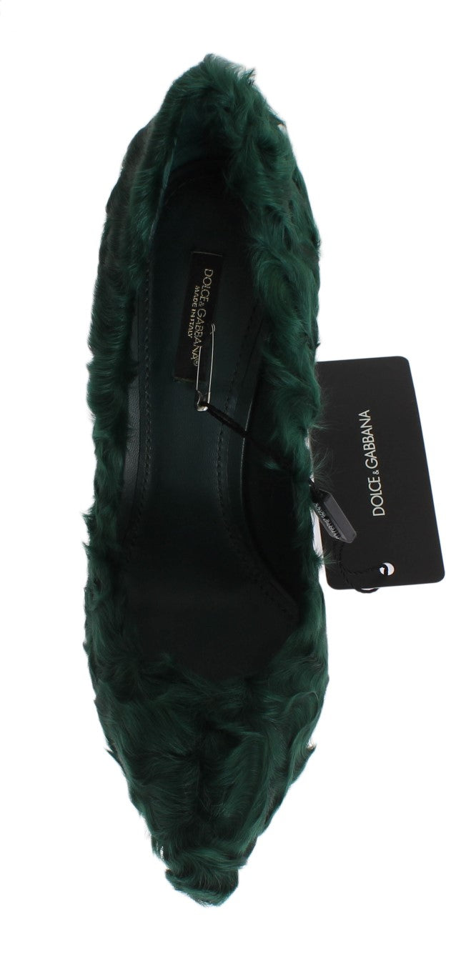 Dolce &amp; Gabbana Elegante grüne Xiangao-Pumps aus Pelzleder