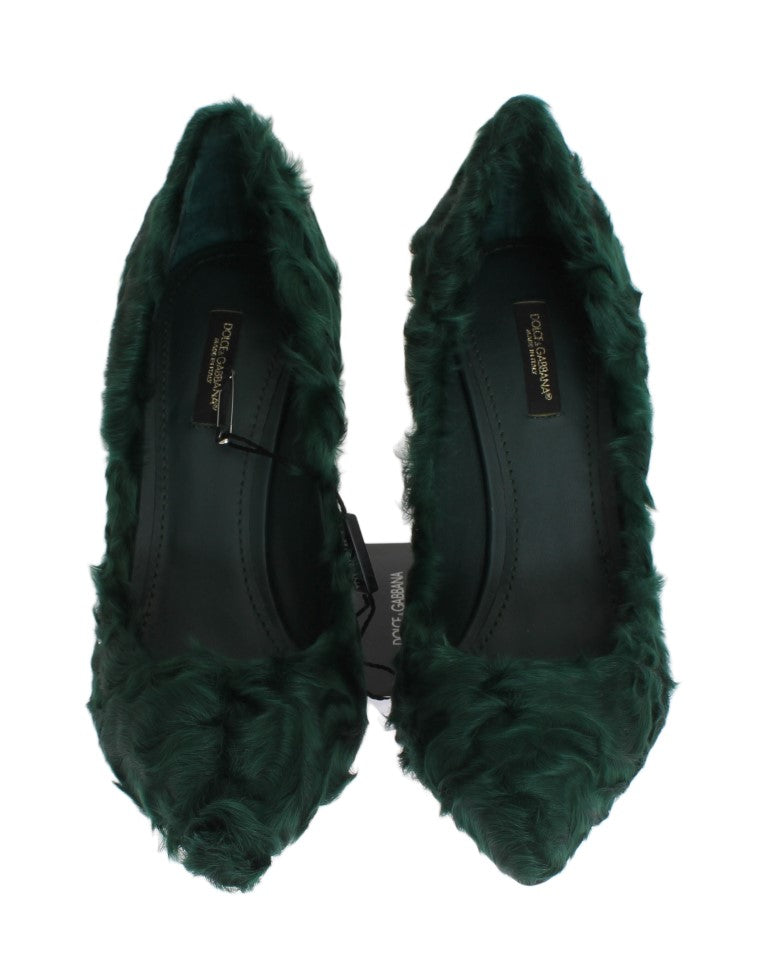 Dolce &amp; Gabbana Elegante grüne Xiangao-Pumps aus Pelzleder