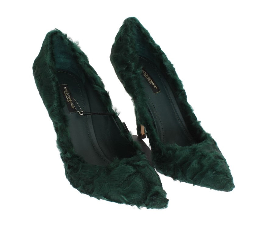 Dolce &amp; Gabbana Elegante grüne Xiangao-Pumps aus Pelzleder