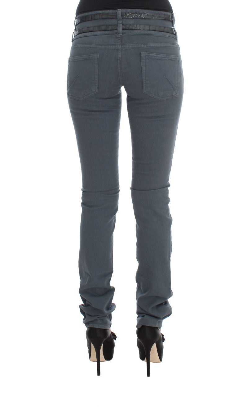 Blugi italieni John Galliano Sleek Slim Fit, albastru chic