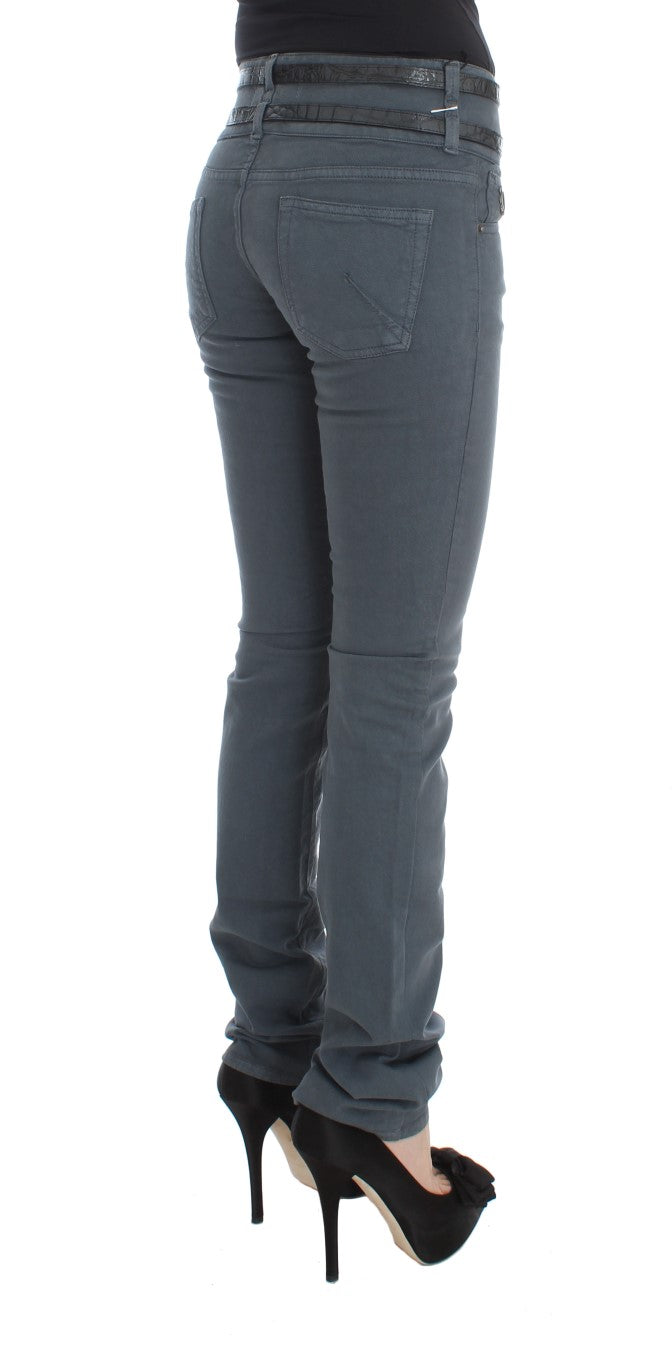 Blugi italieni John Galliano Sleek Slim Fit, albastru chic
