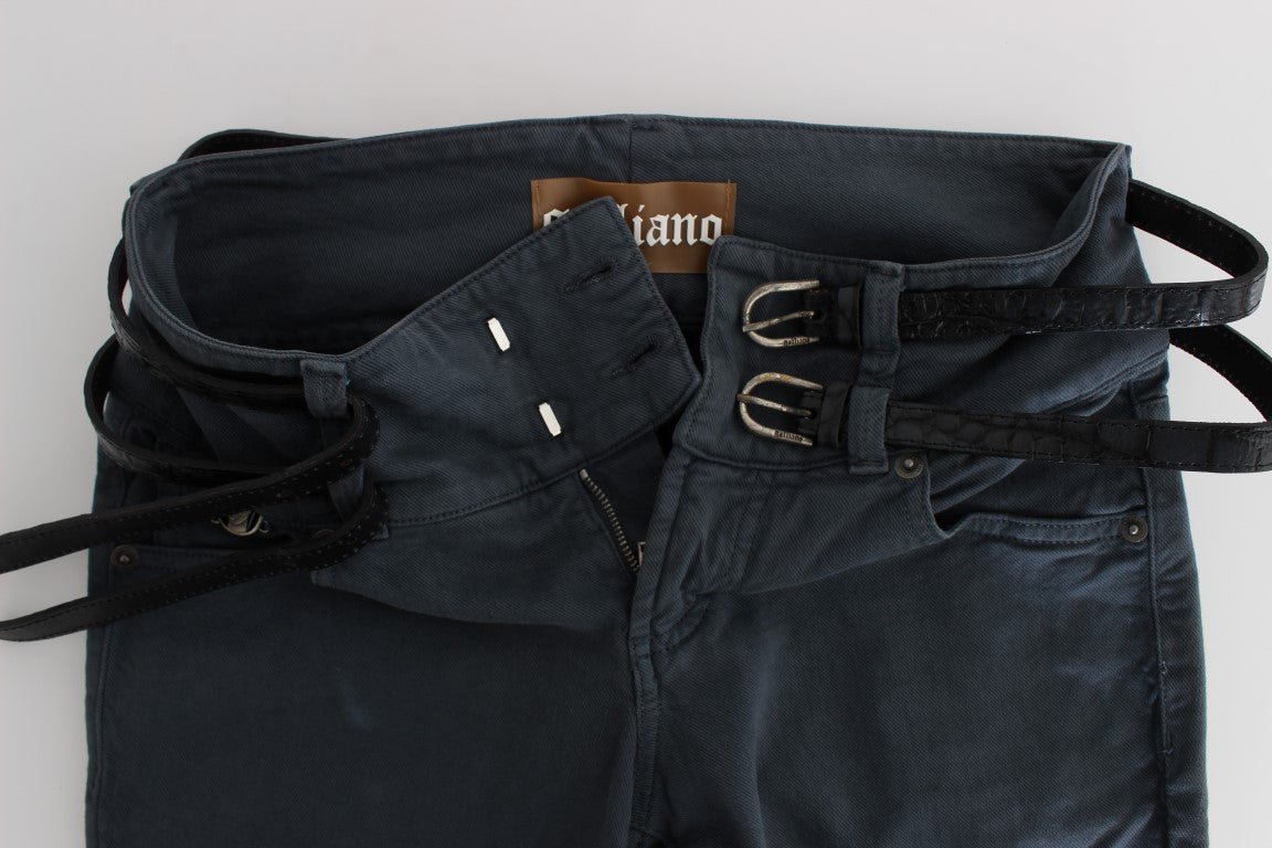 Blugi italieni John Galliano Sleek Slim Fit, albastru chic