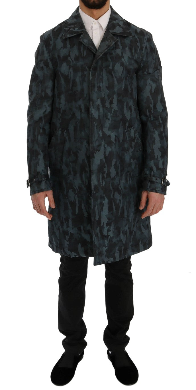 Dolce &amp; Gabbana Blauer Camouflage-Trenchcoat Elegance