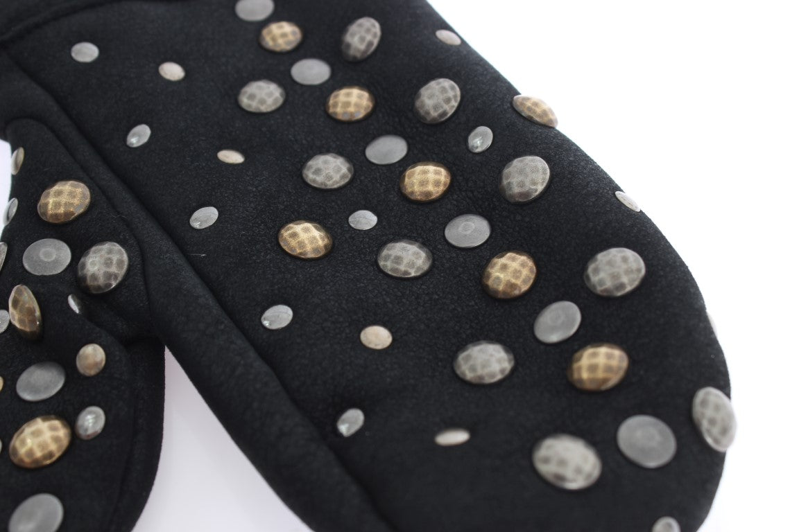 Dolce &amp; Gabbana Elegante, mit Nieten besetzte graue Wollhandschuhe