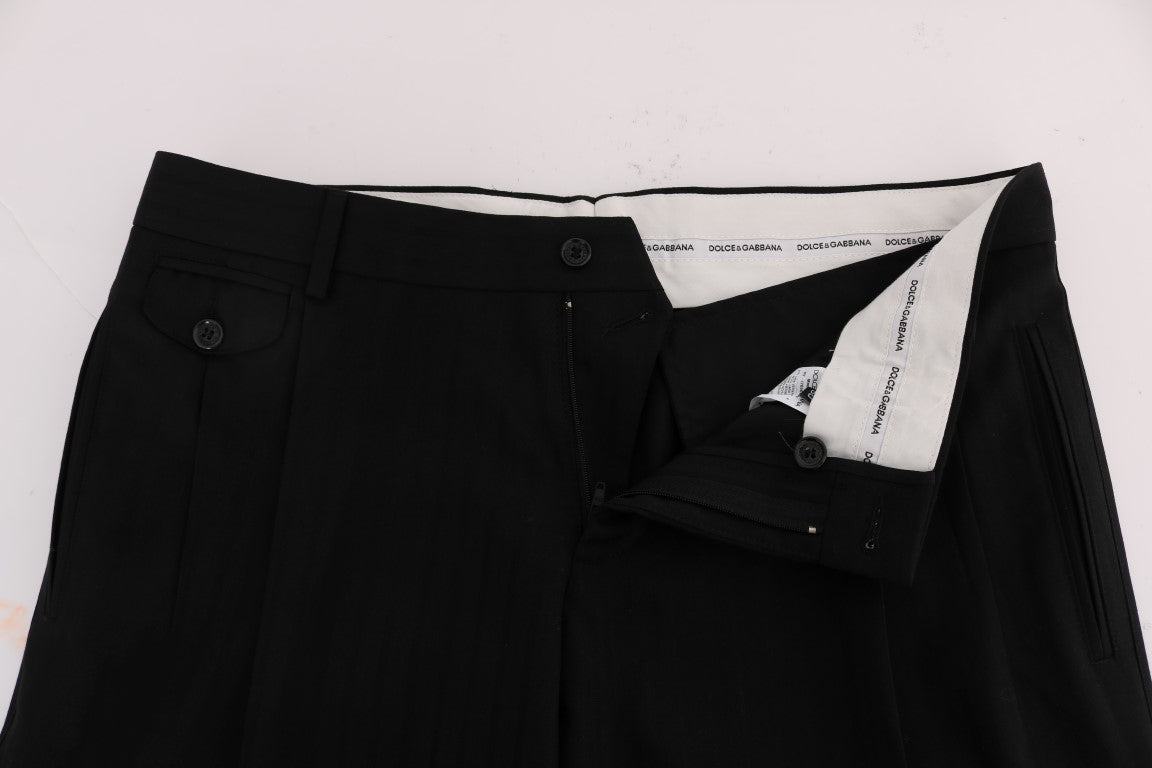 Pantaloni eleganți Dolce &amp; Gabbana negri cu dungi, croială dreaptă