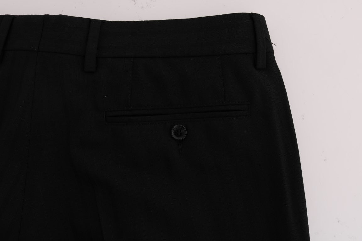 Pantaloni eleganți Dolce &amp; Gabbana negri cu dungi, croială dreaptă