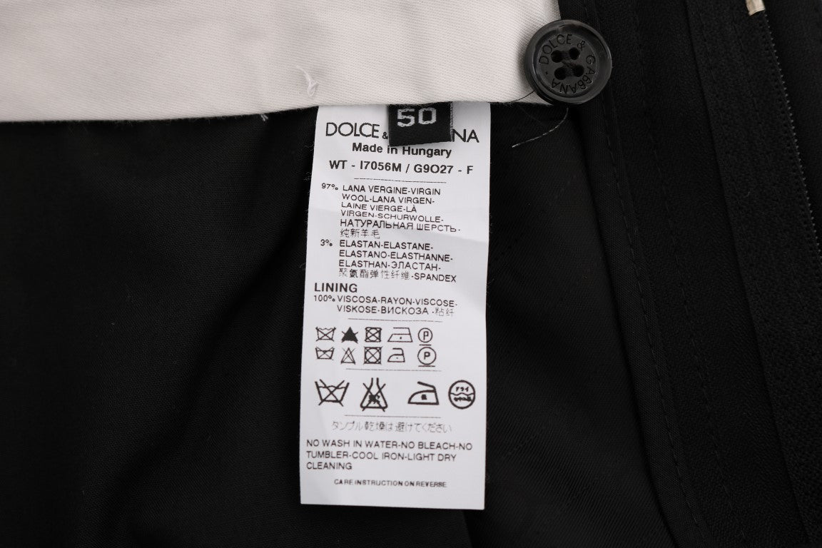 Pantaloni eleganți Dolce &amp; Gabbana negri cu dungi, croială dreaptă