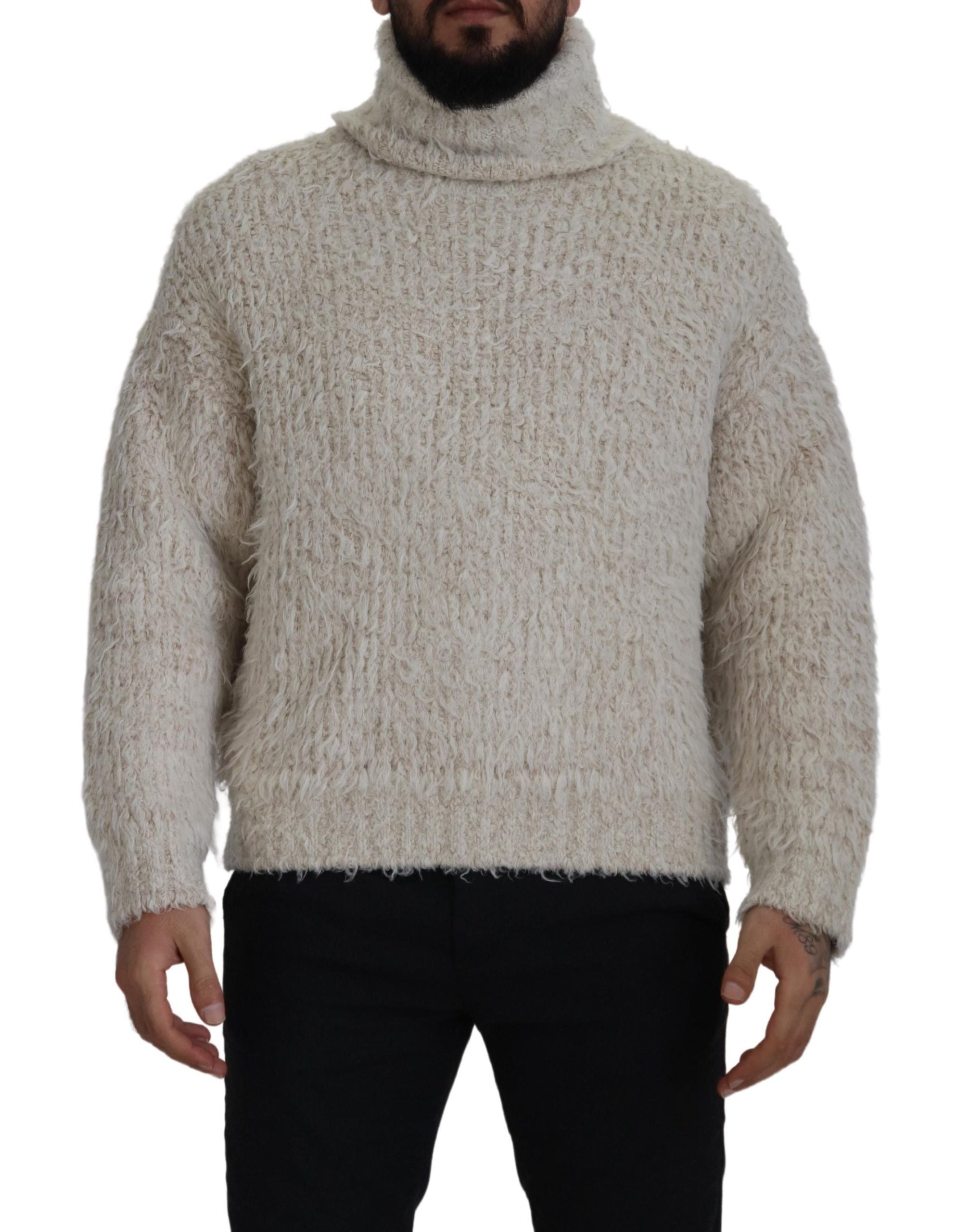 Dolce &amp; Gabbana Eleganter Rollkragenpullover aus Wollmischung in Creme