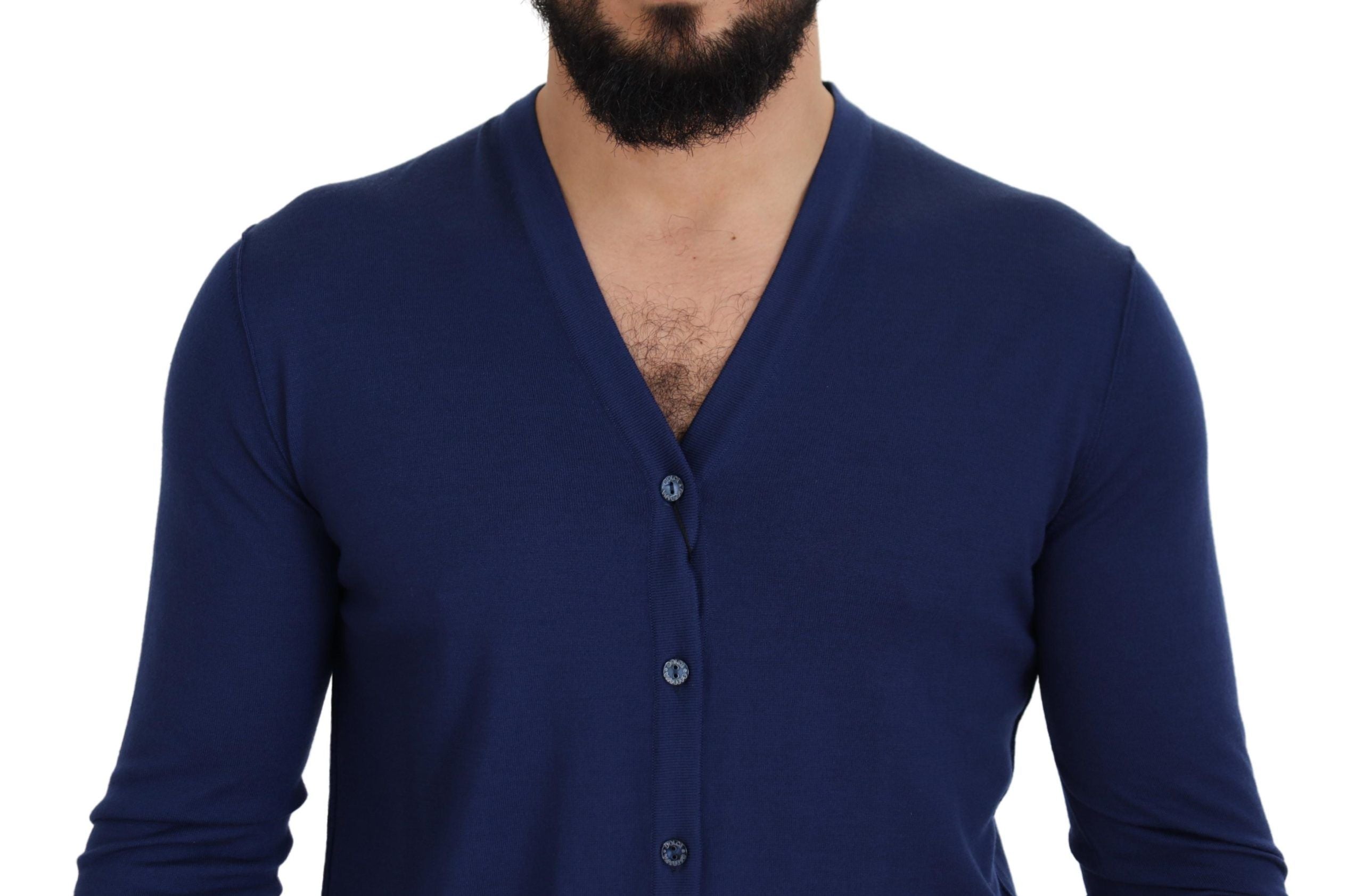 Dolce &amp; Gabbana Eleganter blauer Cardigan-Pullover aus Schurwolle