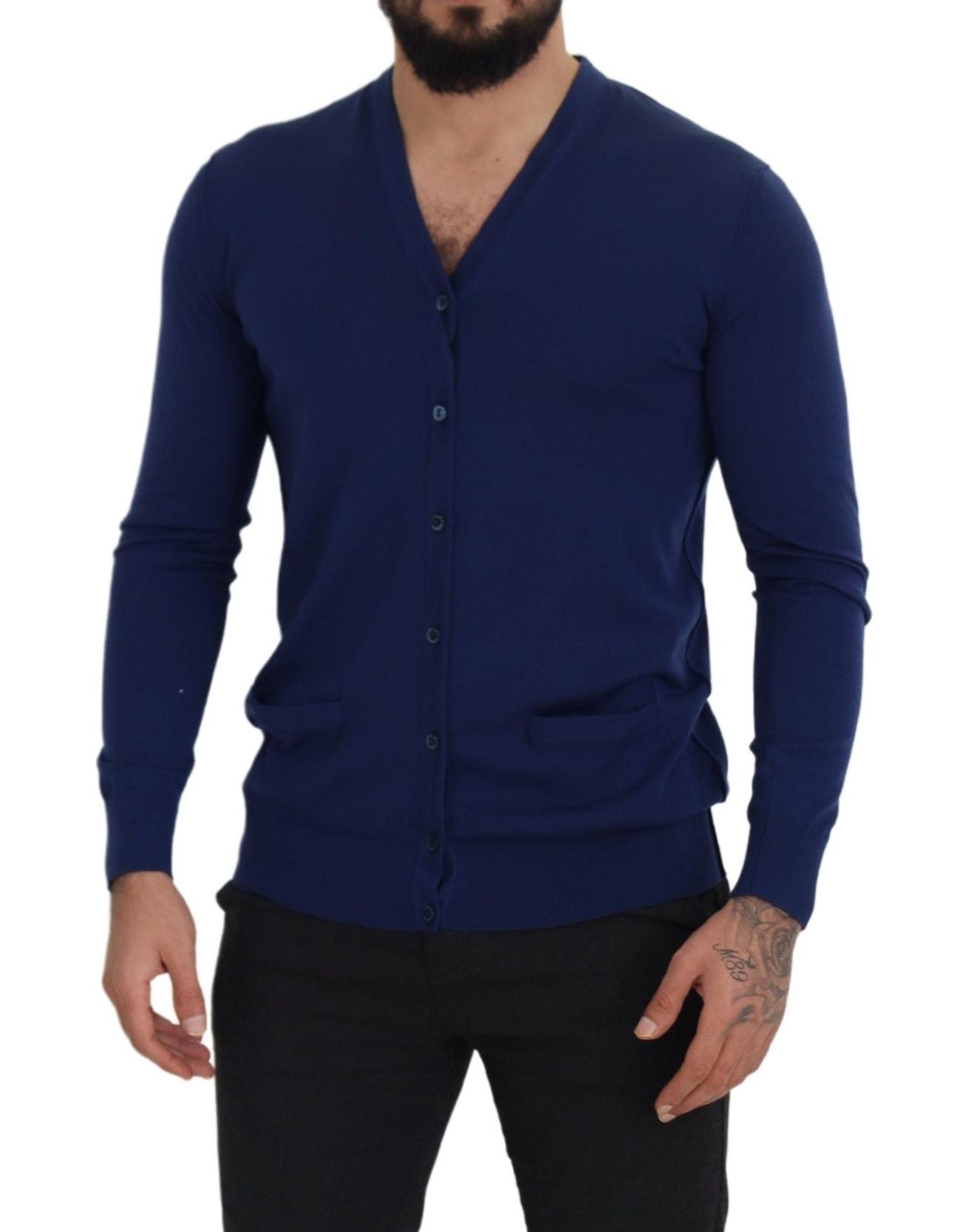 Dolce &amp; Gabbana Eleganter blauer Cardigan-Pullover aus Schurwolle
