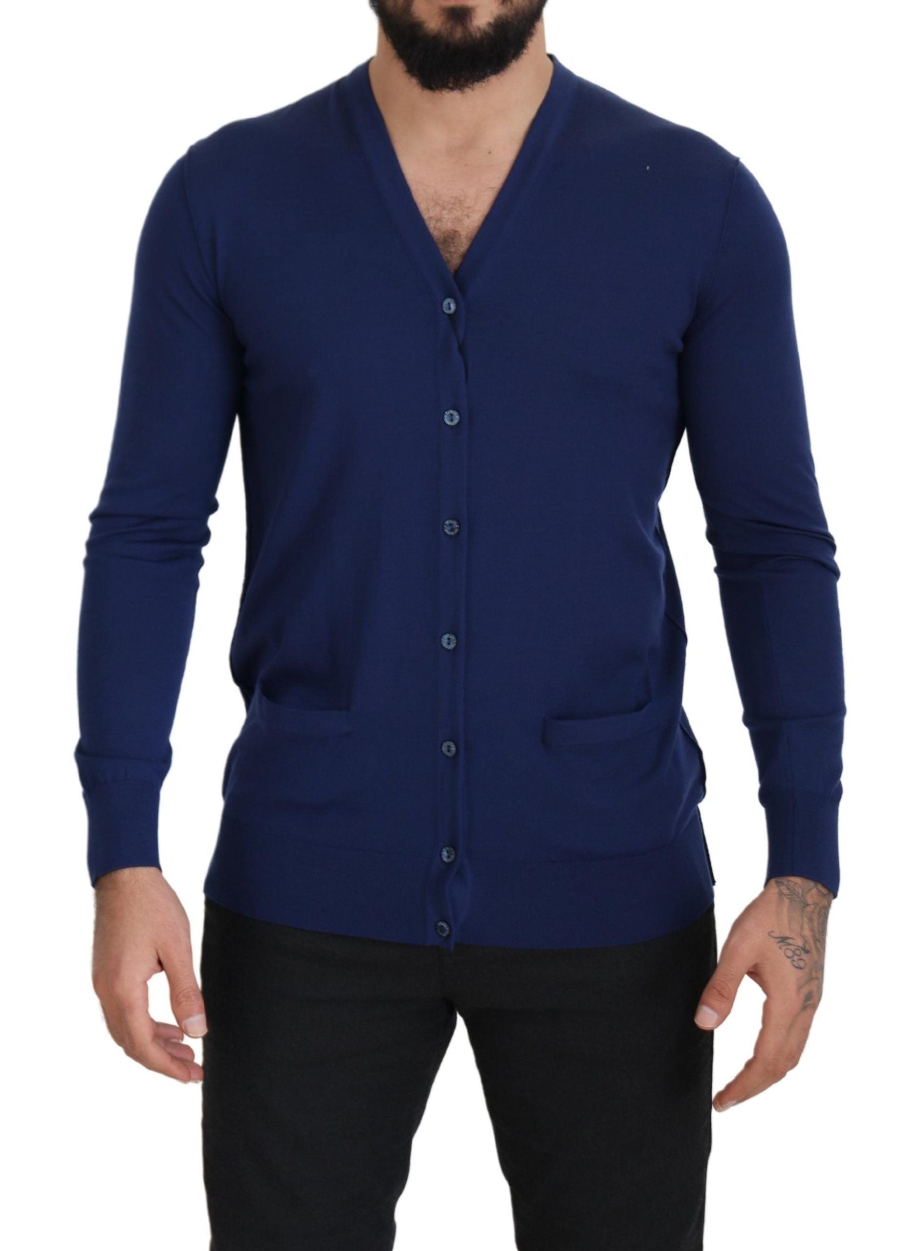 Dolce &amp; Gabbana Eleganter blauer Cardigan-Pullover aus Schurwolle