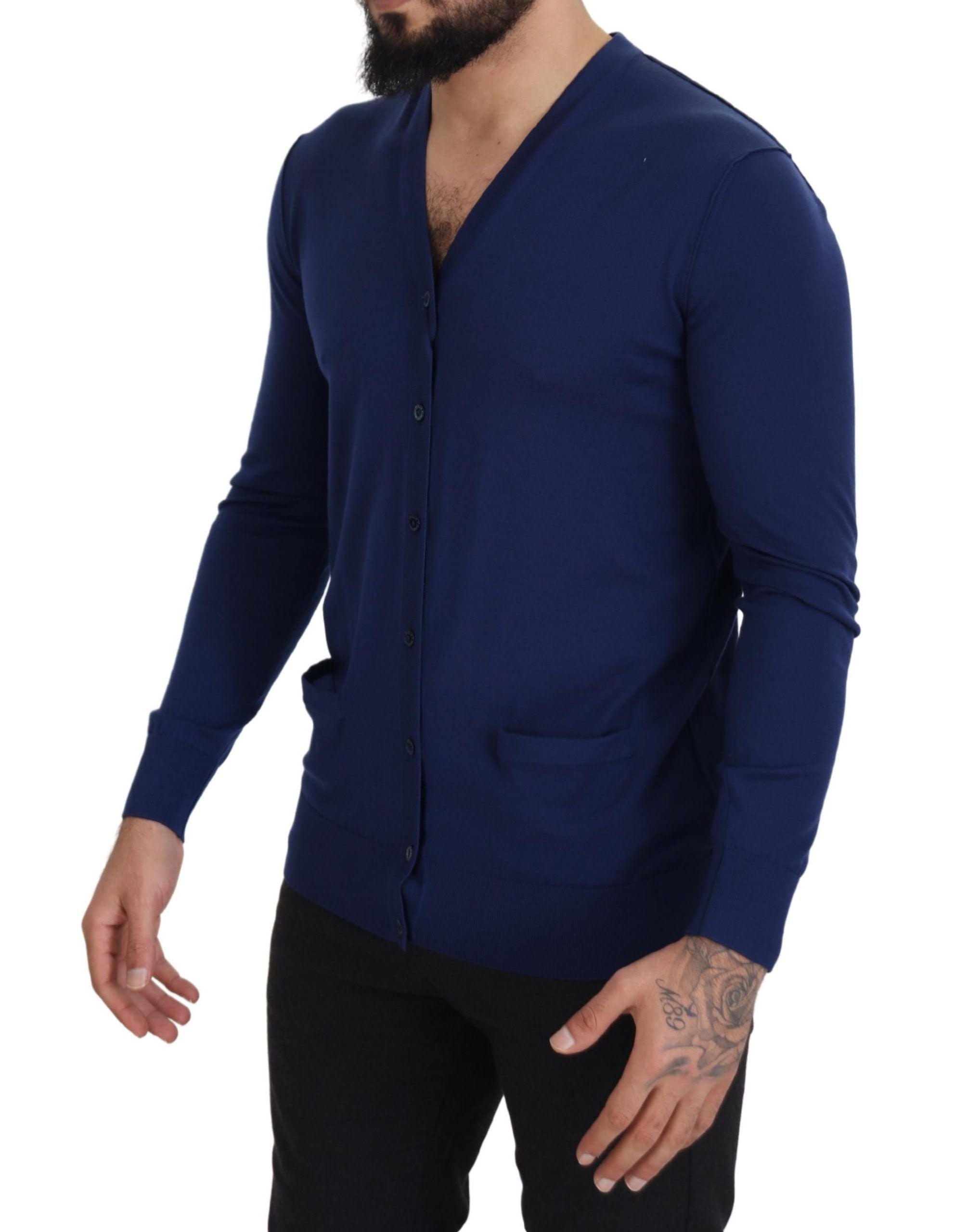 Dolce &amp; Gabbana Eleganter blauer Cardigan-Pullover aus Schurwolle