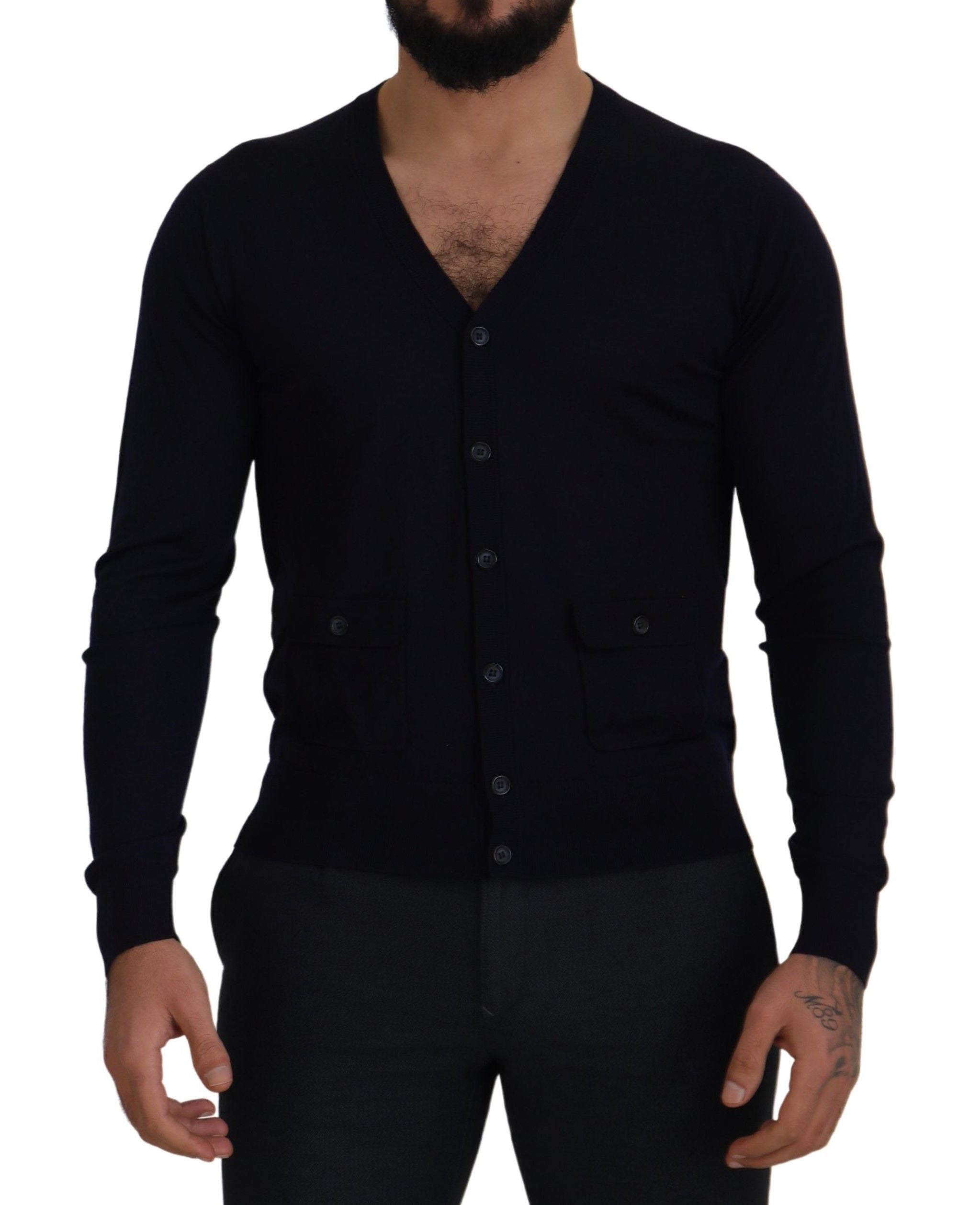 Dolce &amp; Gabbana Eleganter Cardigan-Pullover aus Schurwolle in Blau