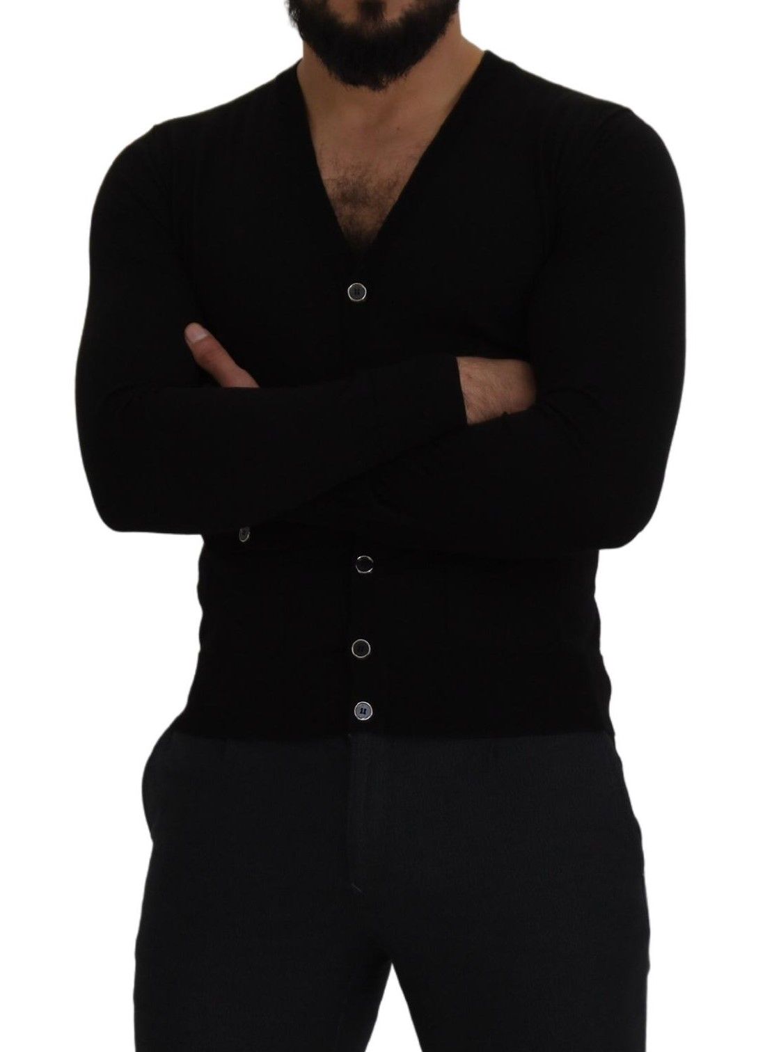 Dolce &amp; Gabbana Elegante schwarze Strickjacke aus Wolle mit Knöpfen