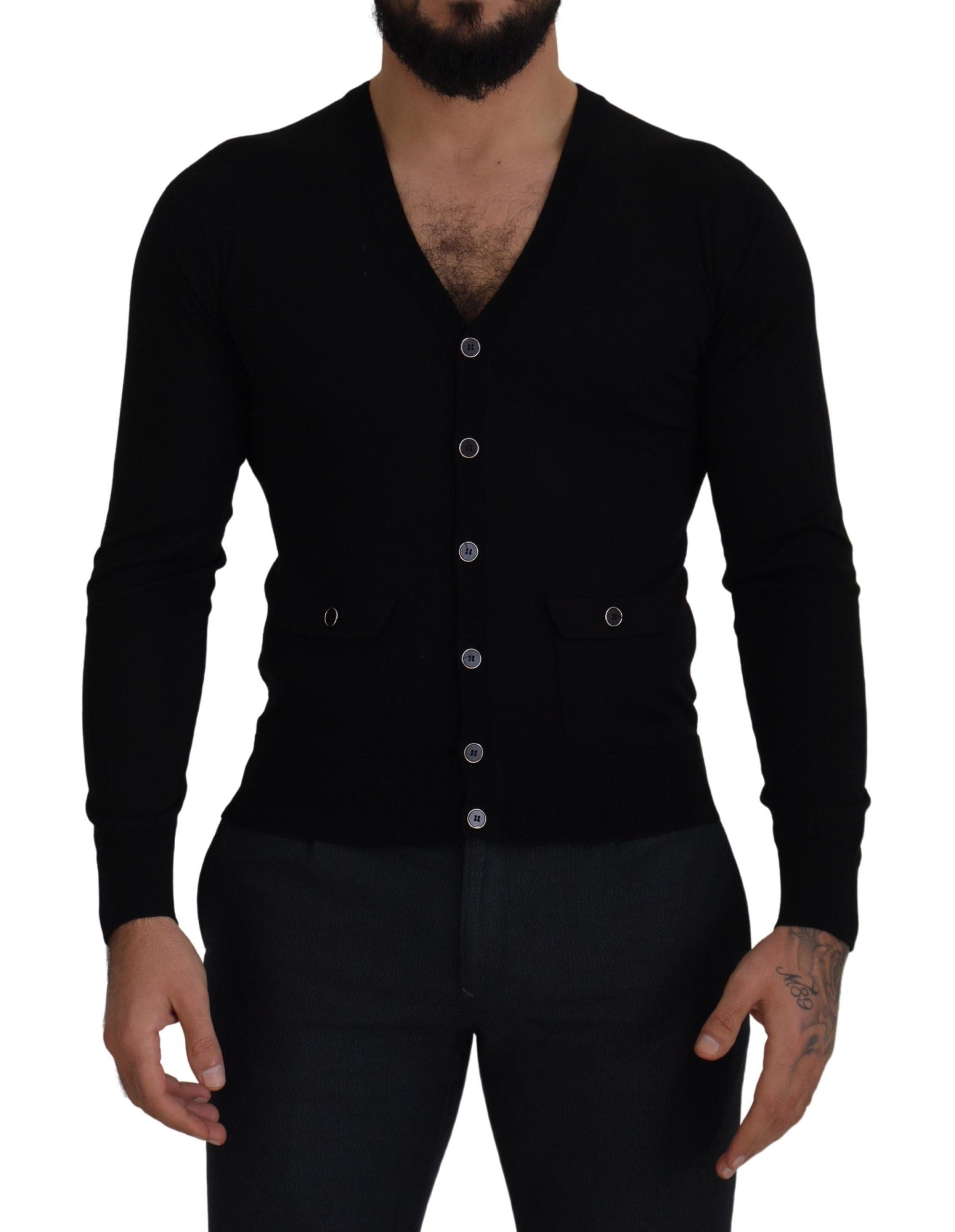 Dolce &amp; Gabbana Elegante schwarze Strickjacke aus Wolle mit Knöpfen