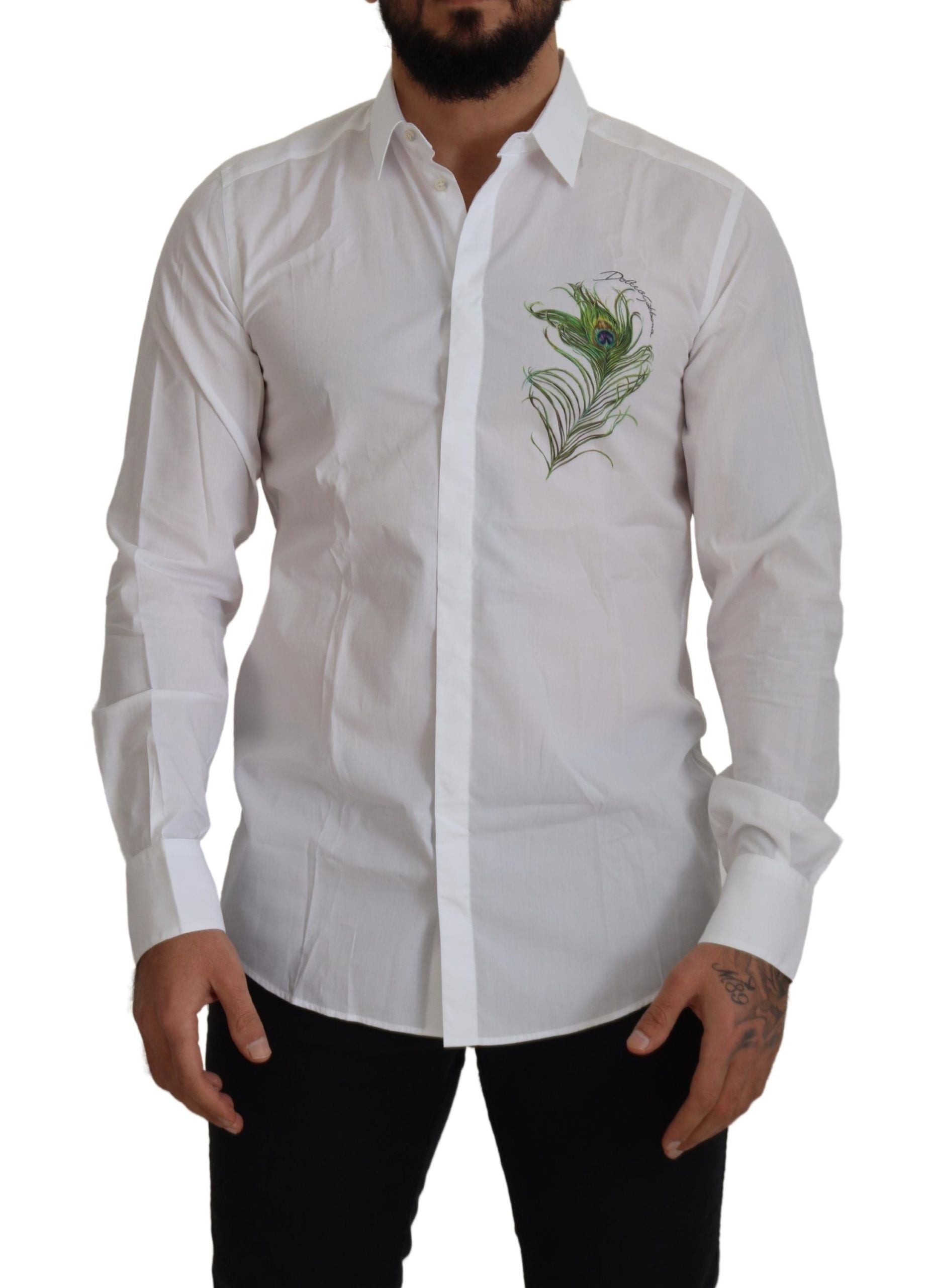 Dolce &amp; Gabbana – Elegantes weißes Hemd mit Pfauenfedern