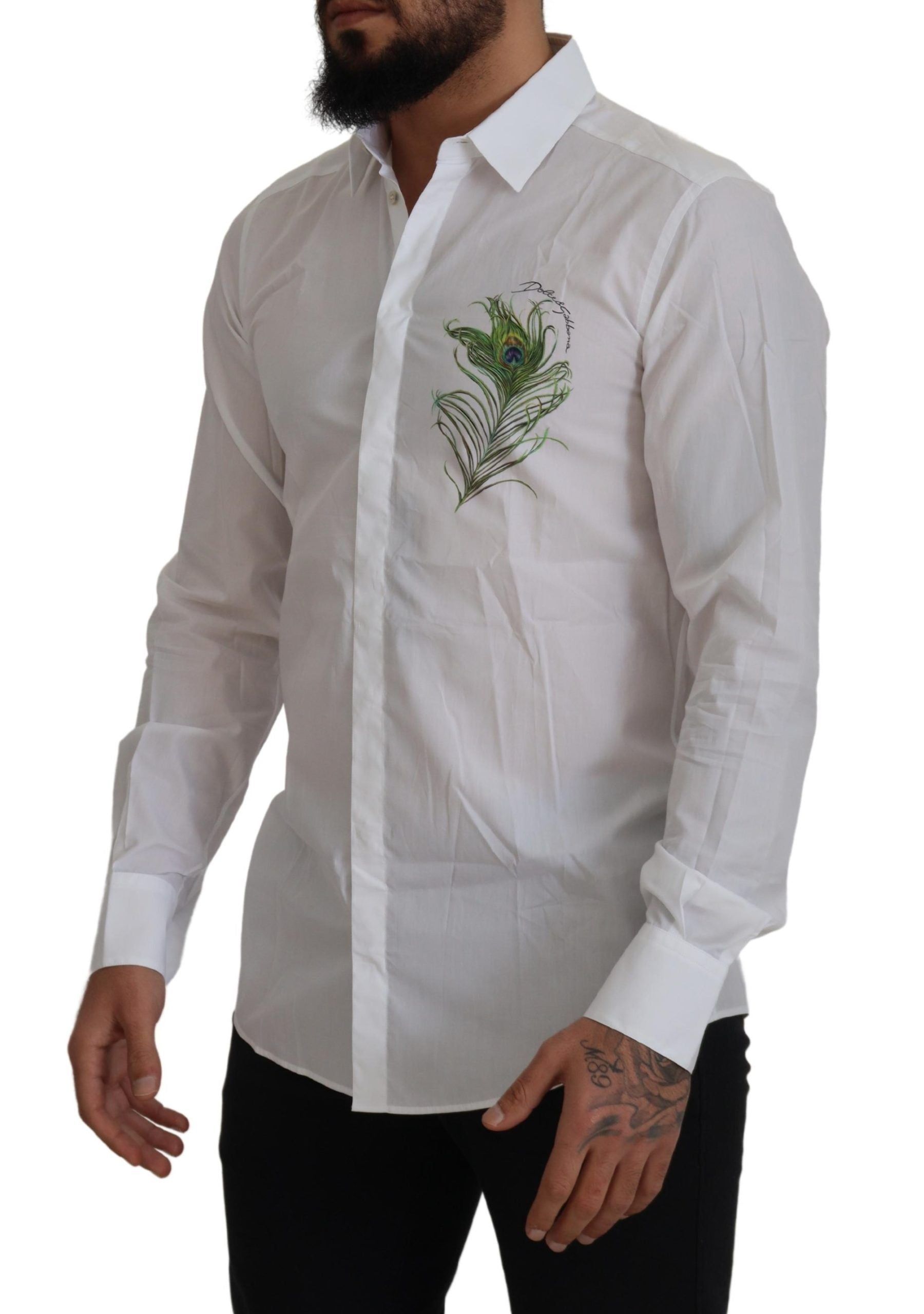 Dolce &amp; Gabbana – Elegantes weißes Hemd mit Pfauenfedern