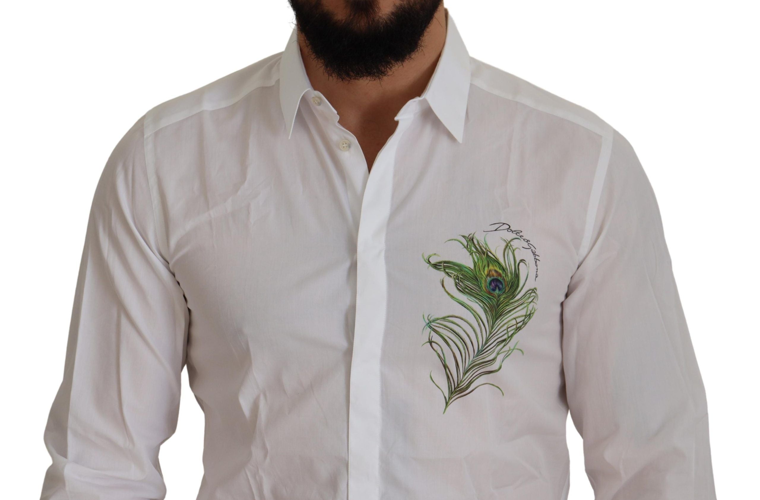 Dolce &amp; Gabbana – Elegantes weißes Hemd mit Pfauenfedern