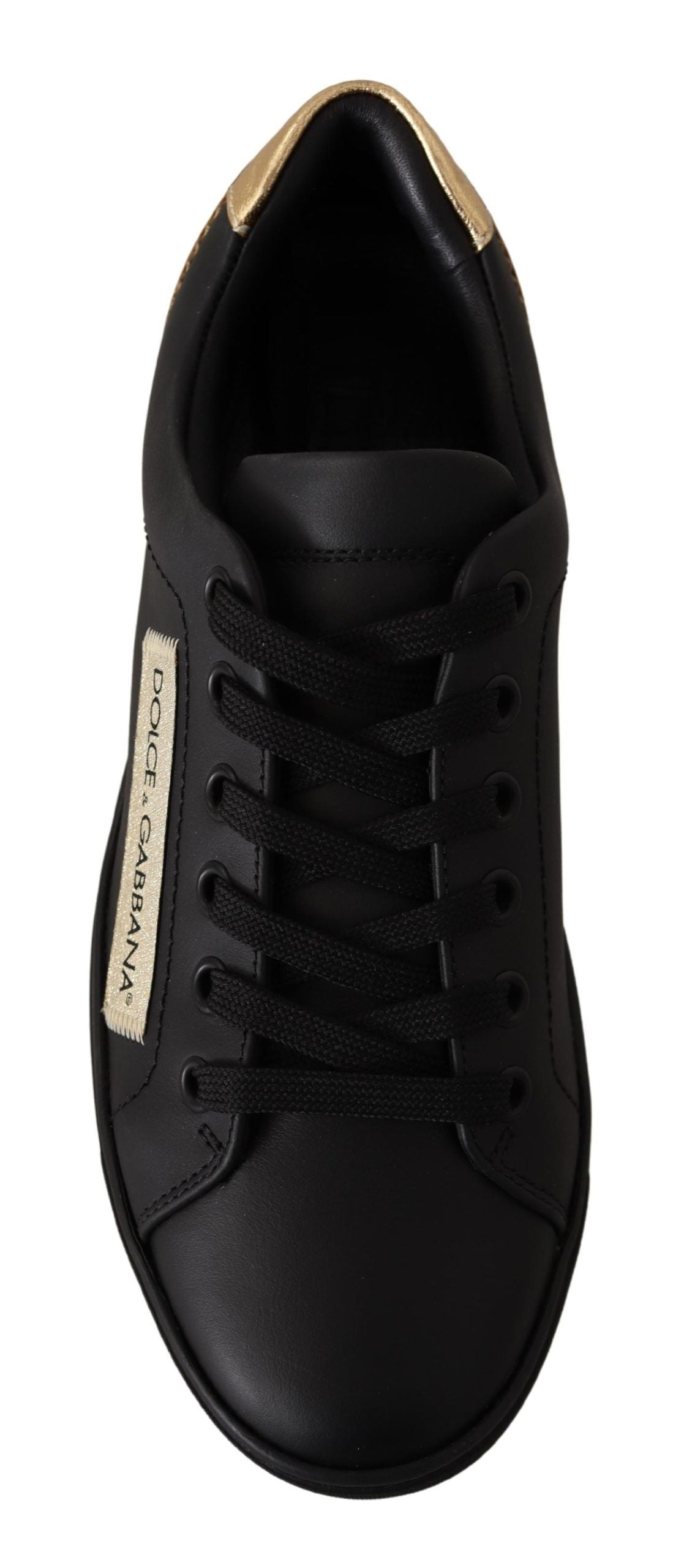 Dolce &amp; Gabbana Schicke schwarze und goldene niedrige Ledersneaker