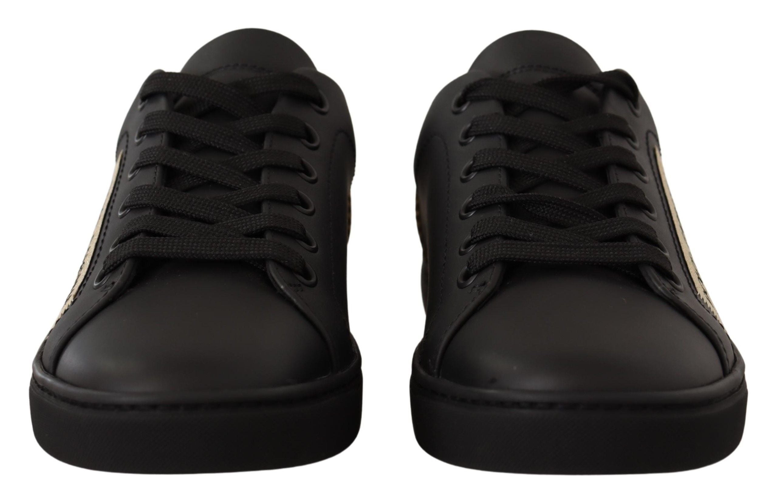 Dolce &amp; Gabbana Schicke schwarze und goldene niedrige Ledersneaker