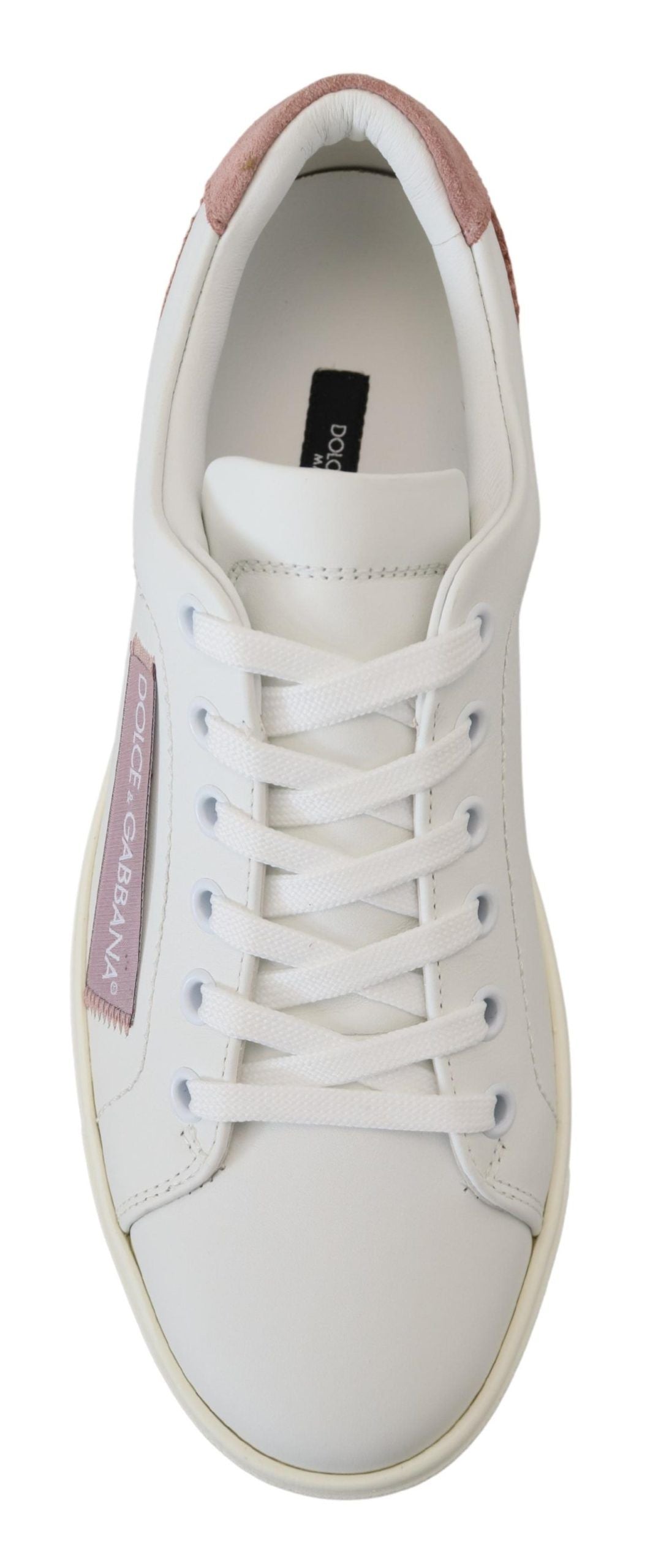 Dolce &amp; Gabbana Chic Weiß-Rosa Leder Low-Top Sneakers