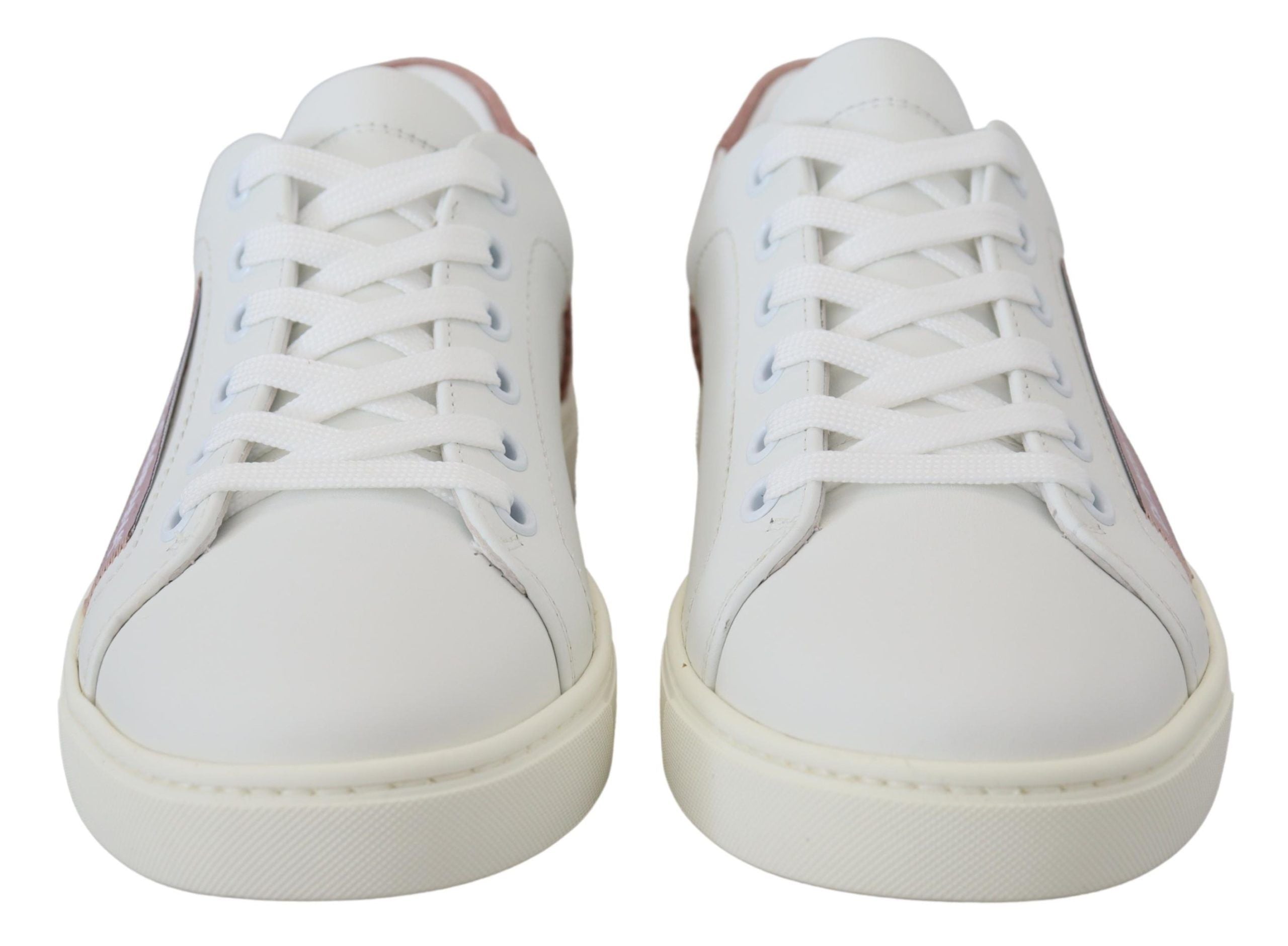 Dolce &amp; Gabbana Chic Weiß-Rosa Leder Low-Top Sneakers