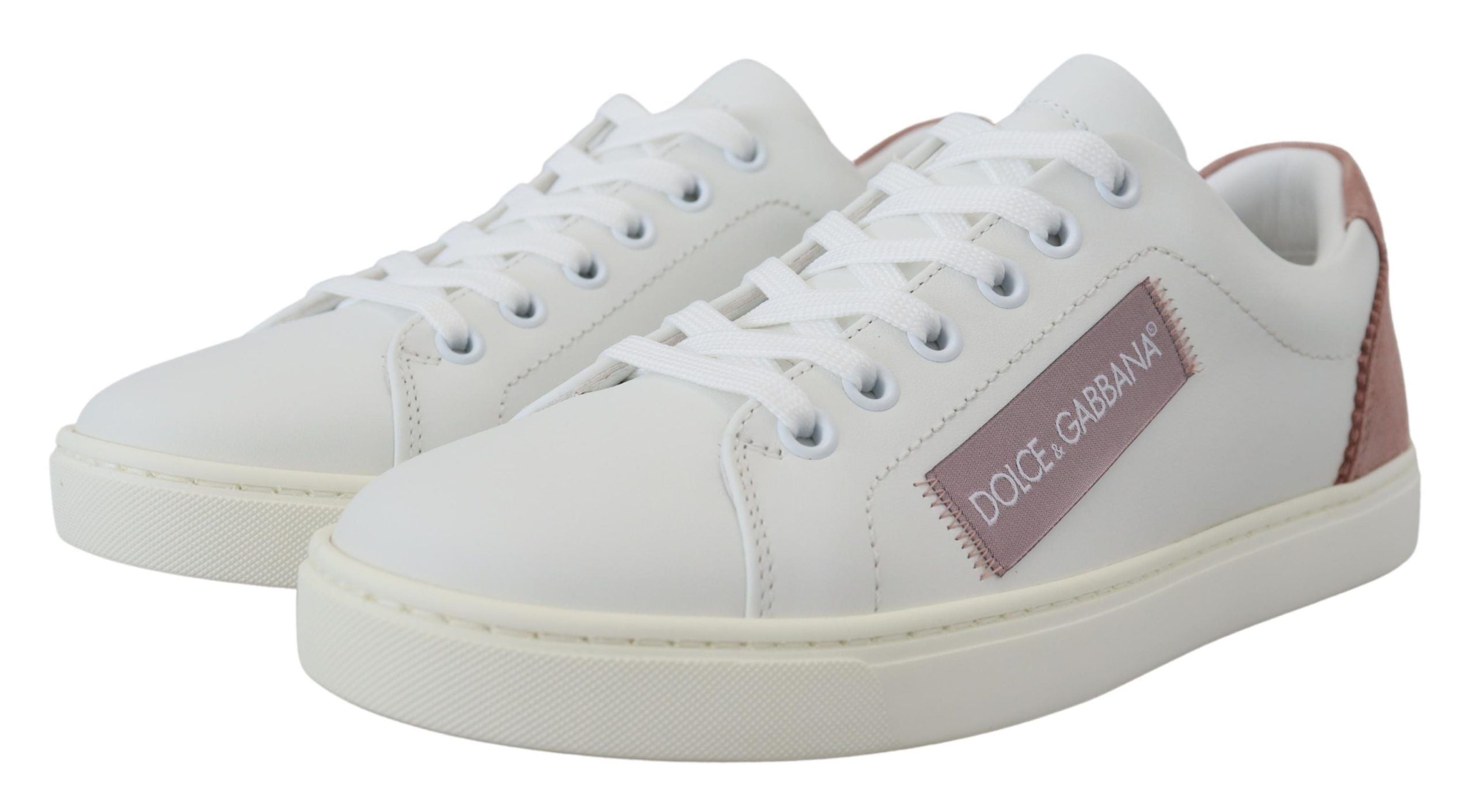Dolce &amp; Gabbana Chic Weiß-Rosa Leder Low-Top Sneakers