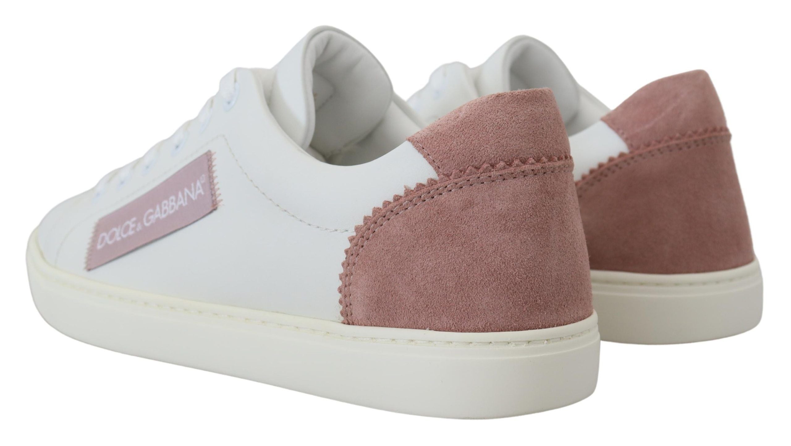 Dolce &amp; Gabbana Chic Weiß-Rosa Leder Low-Top Sneakers