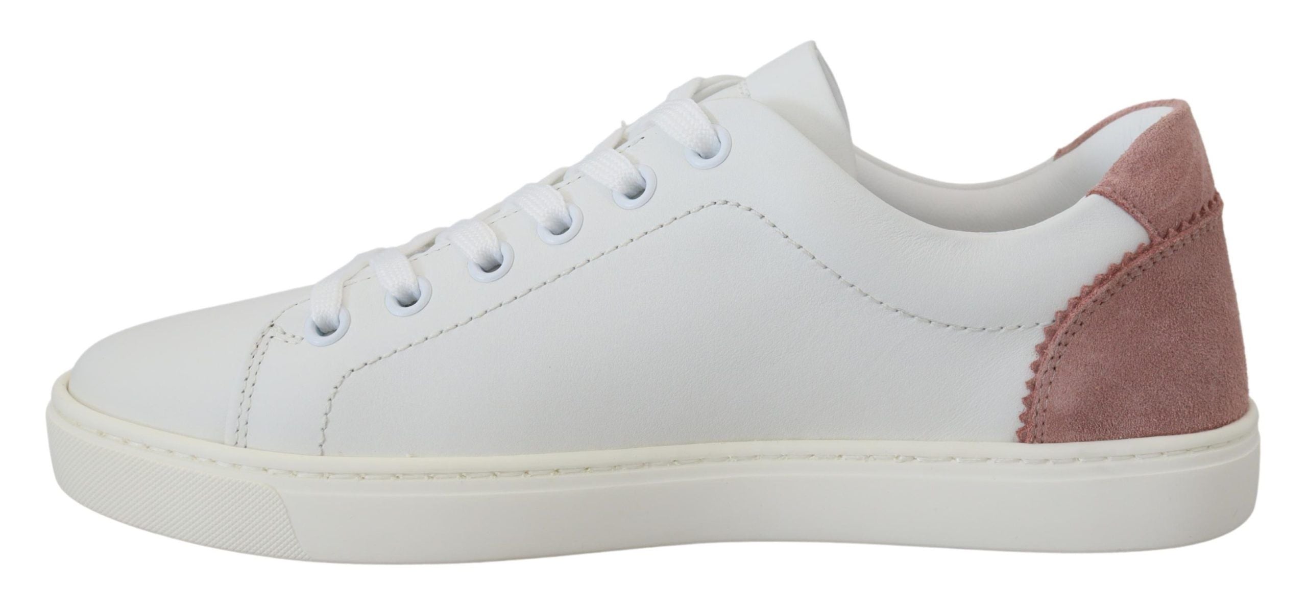 Dolce &amp; Gabbana Chic Weiß-Rosa Leder Low-Top Sneakers