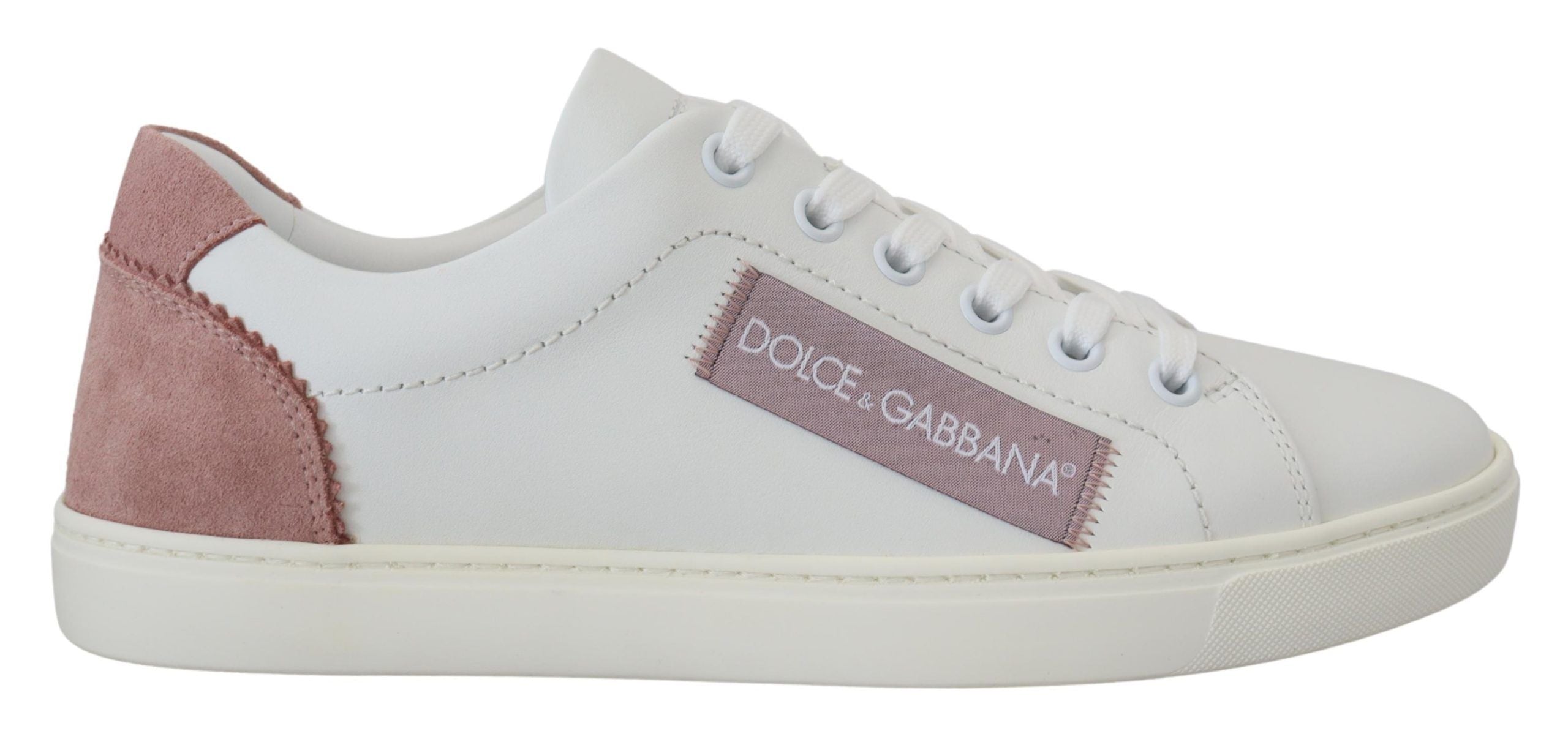 Dolce &amp; Gabbana Chic Weiß-Rosa Leder Low-Top Sneakers