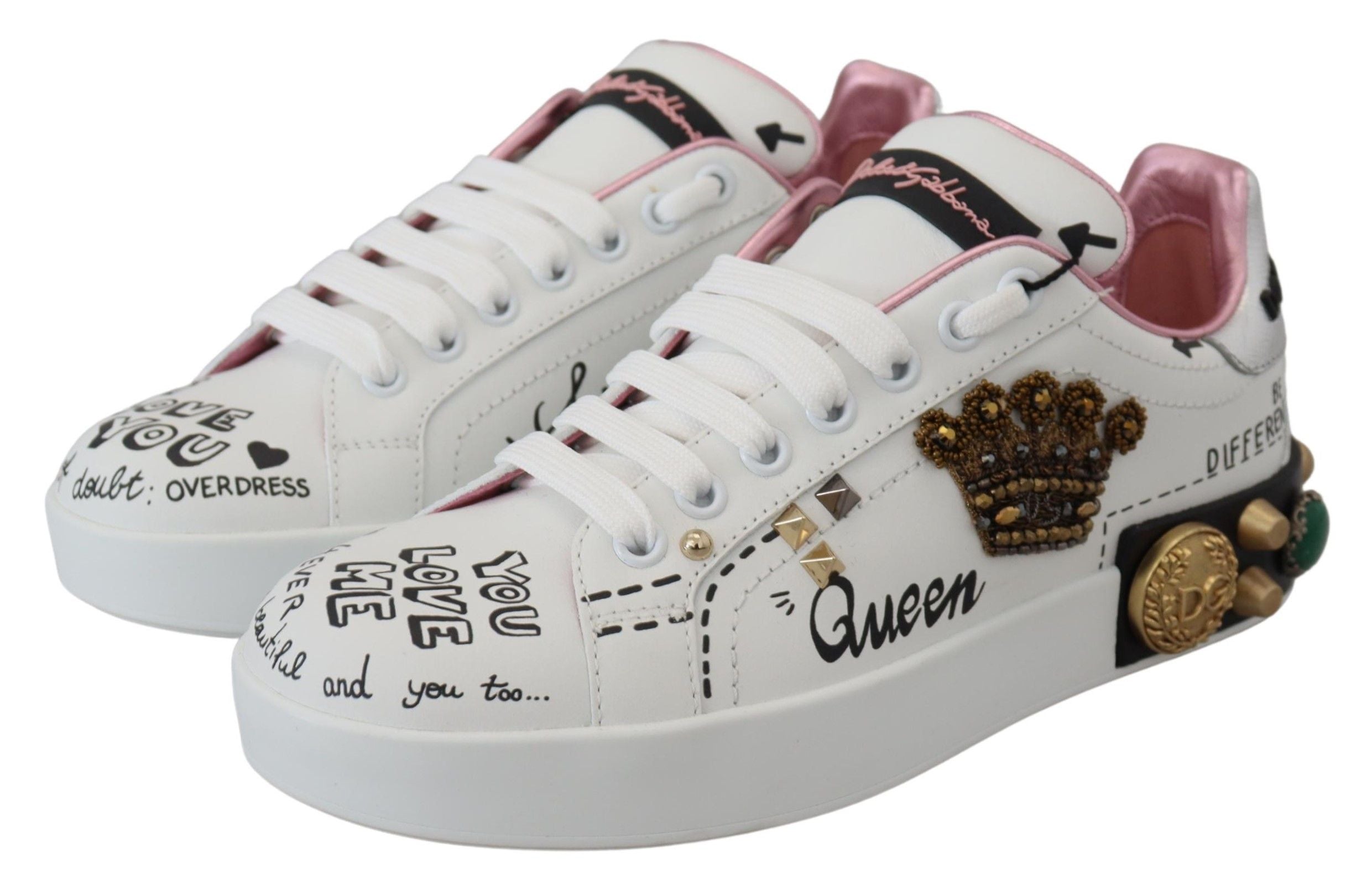 Dolce &amp; Gabbana Queen Crown Schicke Ledersneaker