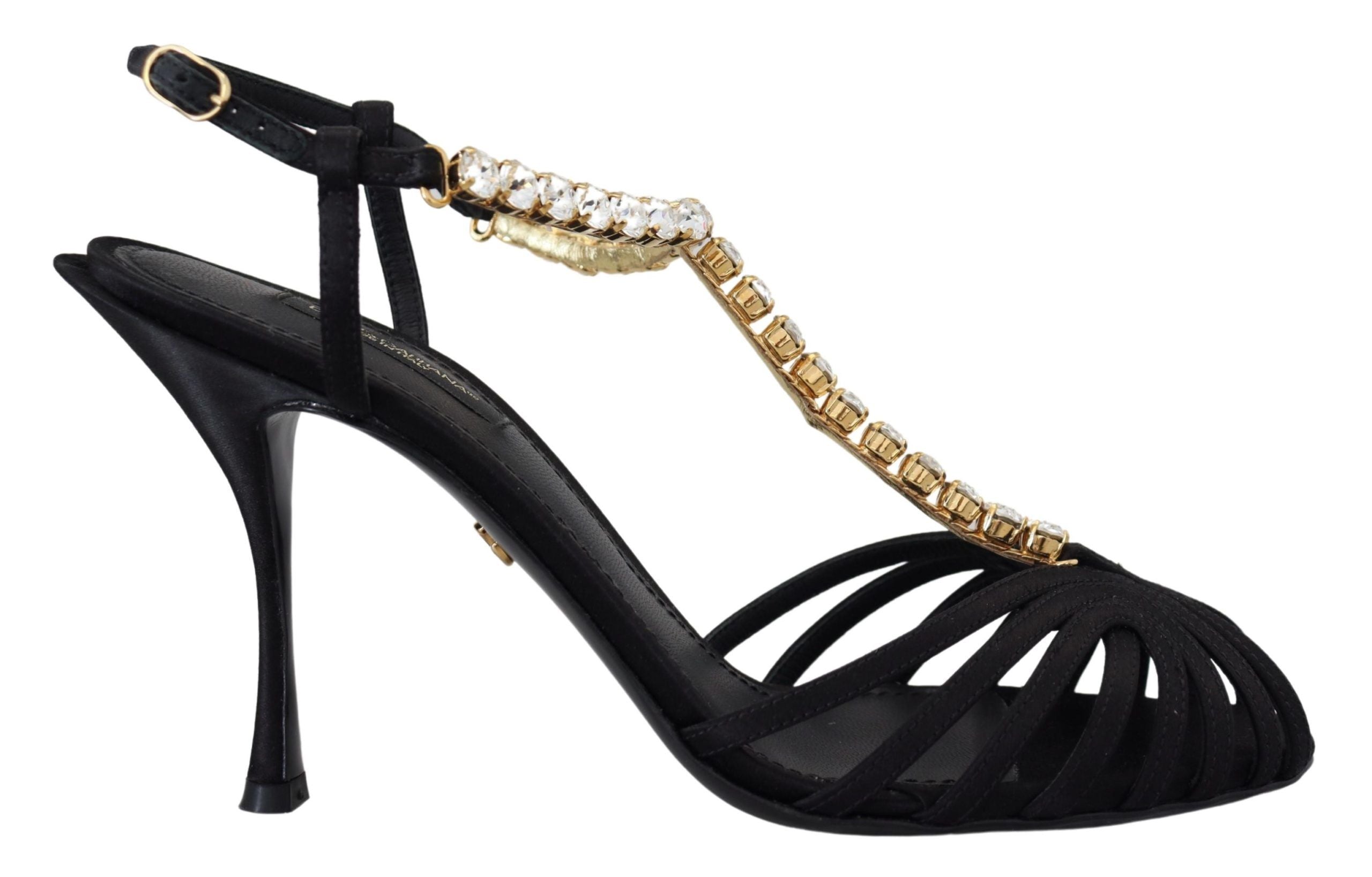 Dolce &amp; Gabbana – Elegante Pumps mit T-Riemen und Kristallen aus Seidenmischung