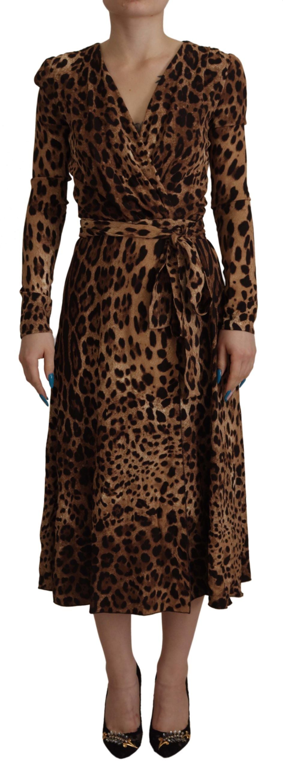 Dolce &amp; Gabbana – Elegantes Maxikleid in A-Linie mit V-Ausschnitt in Braun