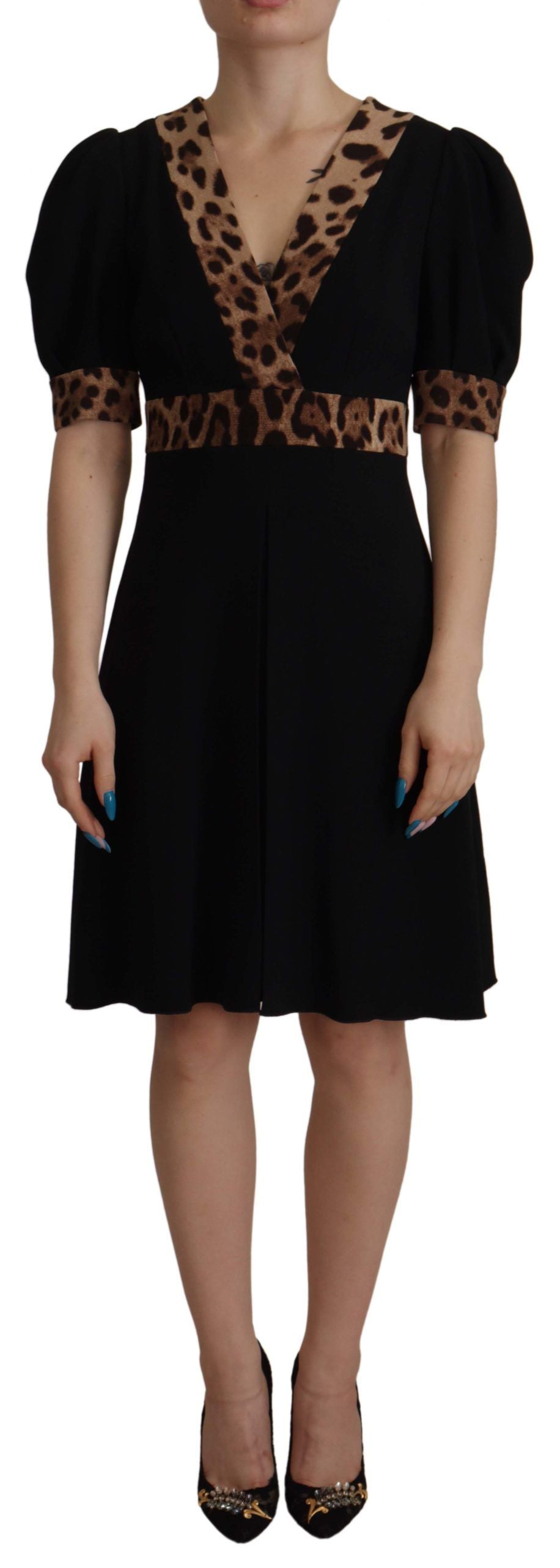 Dolce &amp; Gabbana – Elegantes schwarzes A-Linien-Kleid mit V-Ausschnitt