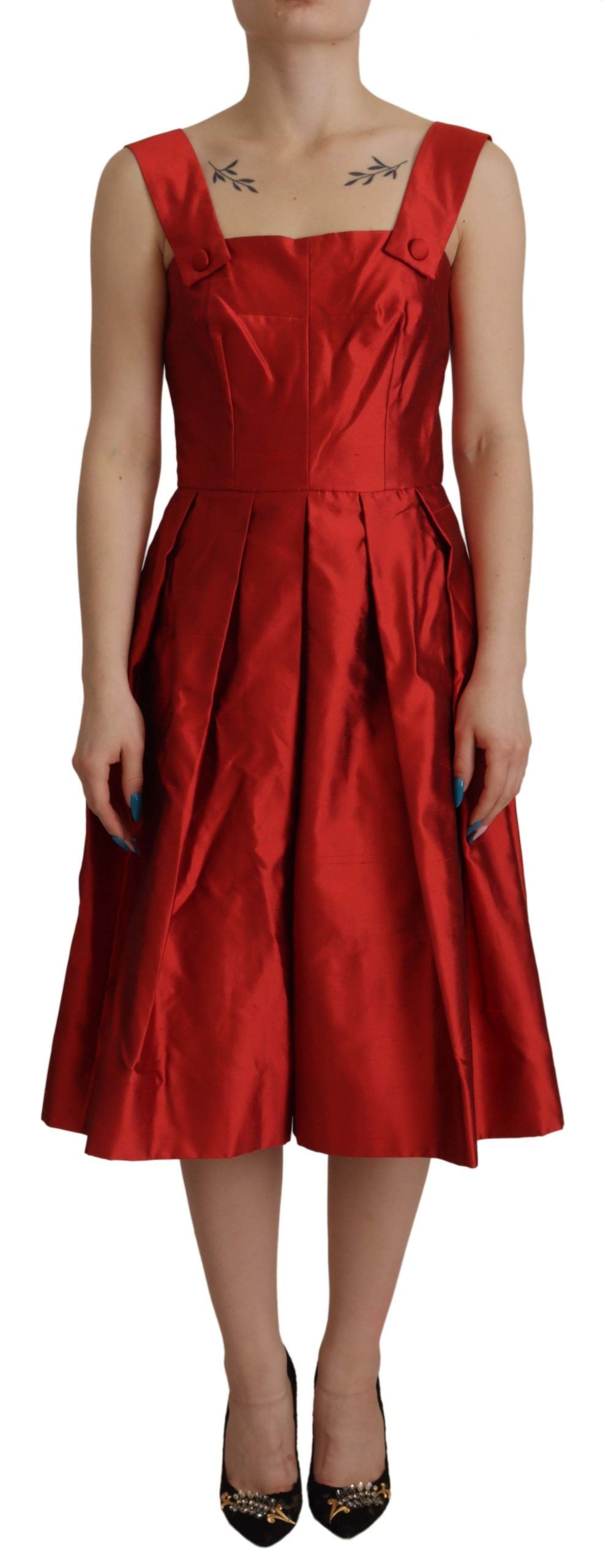 Dolce &amp; Gabbana – Strahlend rotes Midikleid aus Seide in A-Linie