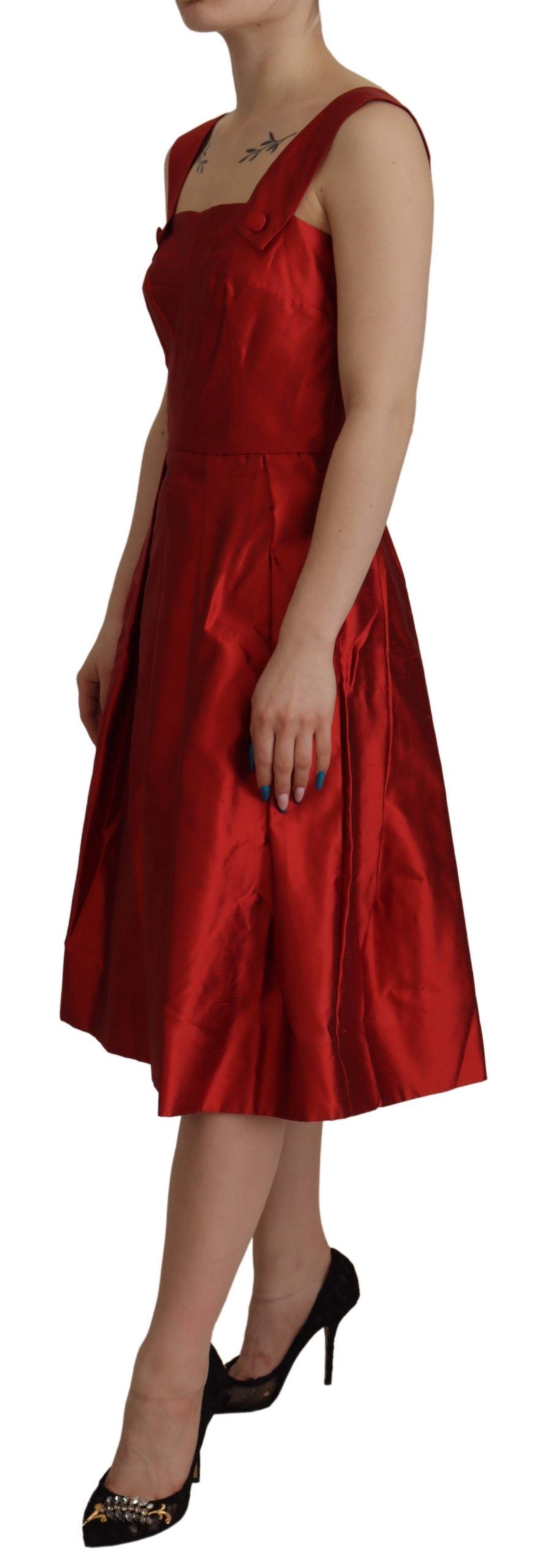 Dolce &amp; Gabbana – Strahlend rotes Midikleid aus Seide in A-Linie