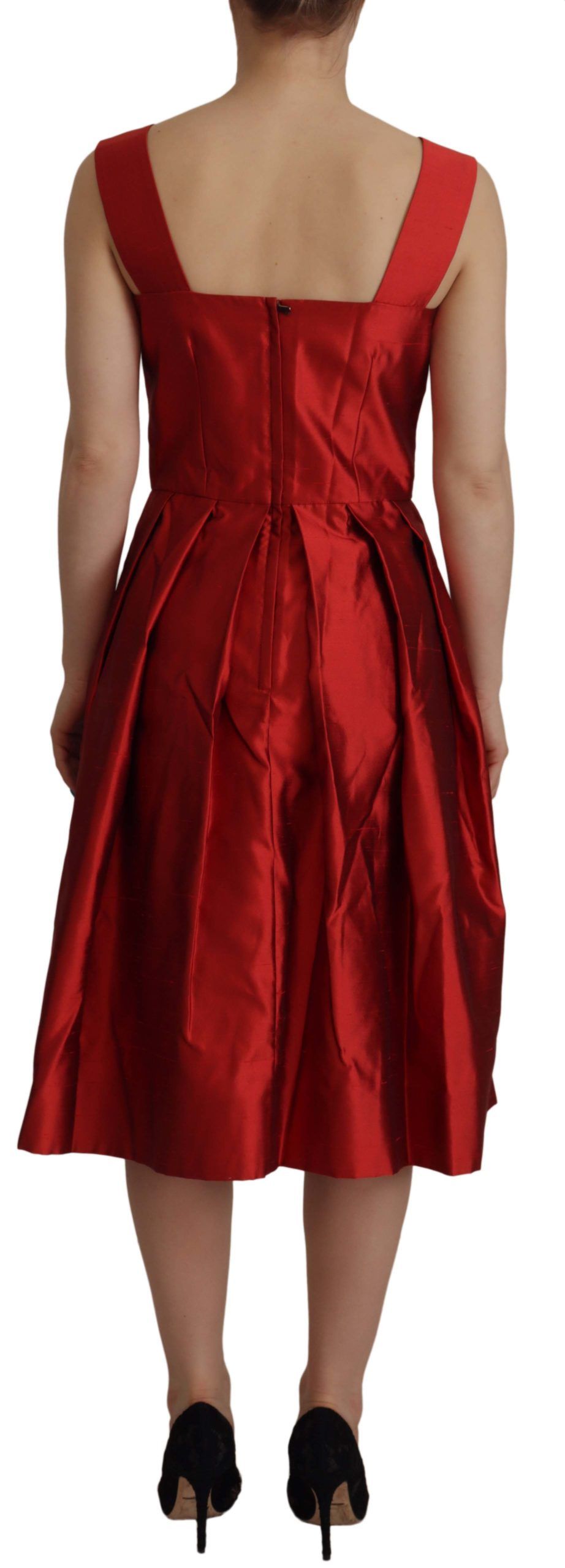 Dolce &amp; Gabbana – Strahlend rotes Midikleid aus Seide in A-Linie