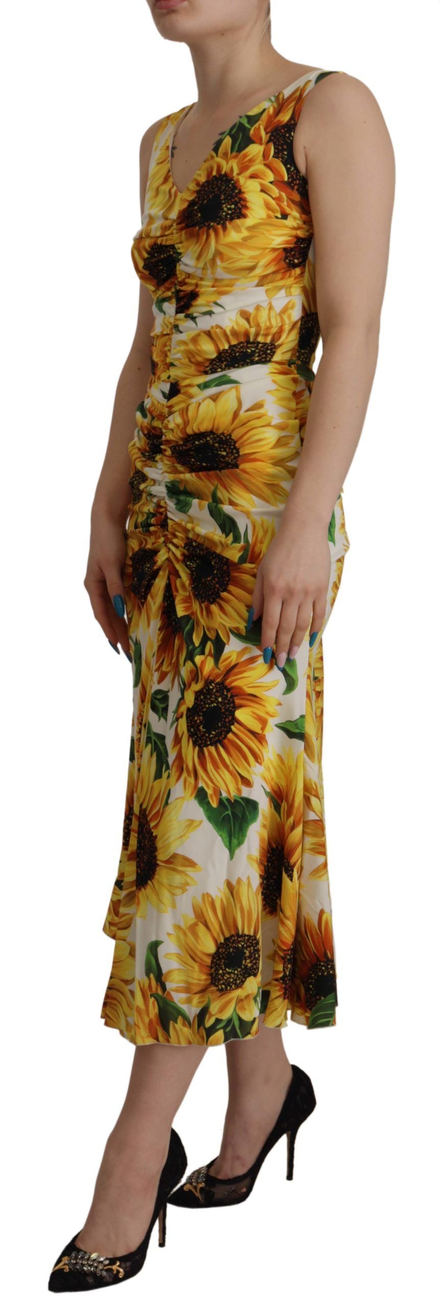 Dolce &amp; Gabbana – Elegantes weißes Midikleid mit Blumendruck