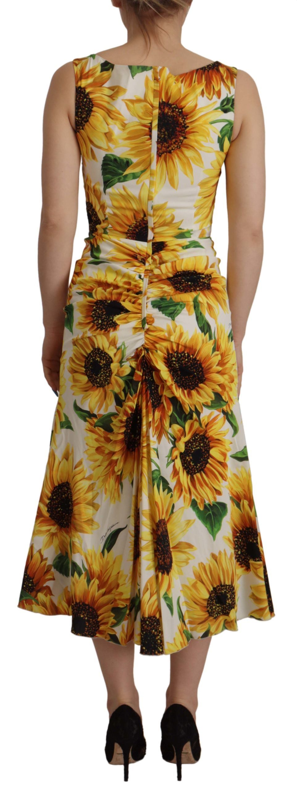 Rochie midi elegantă cu imprimeu floral alb Dolce &amp; Gabbana